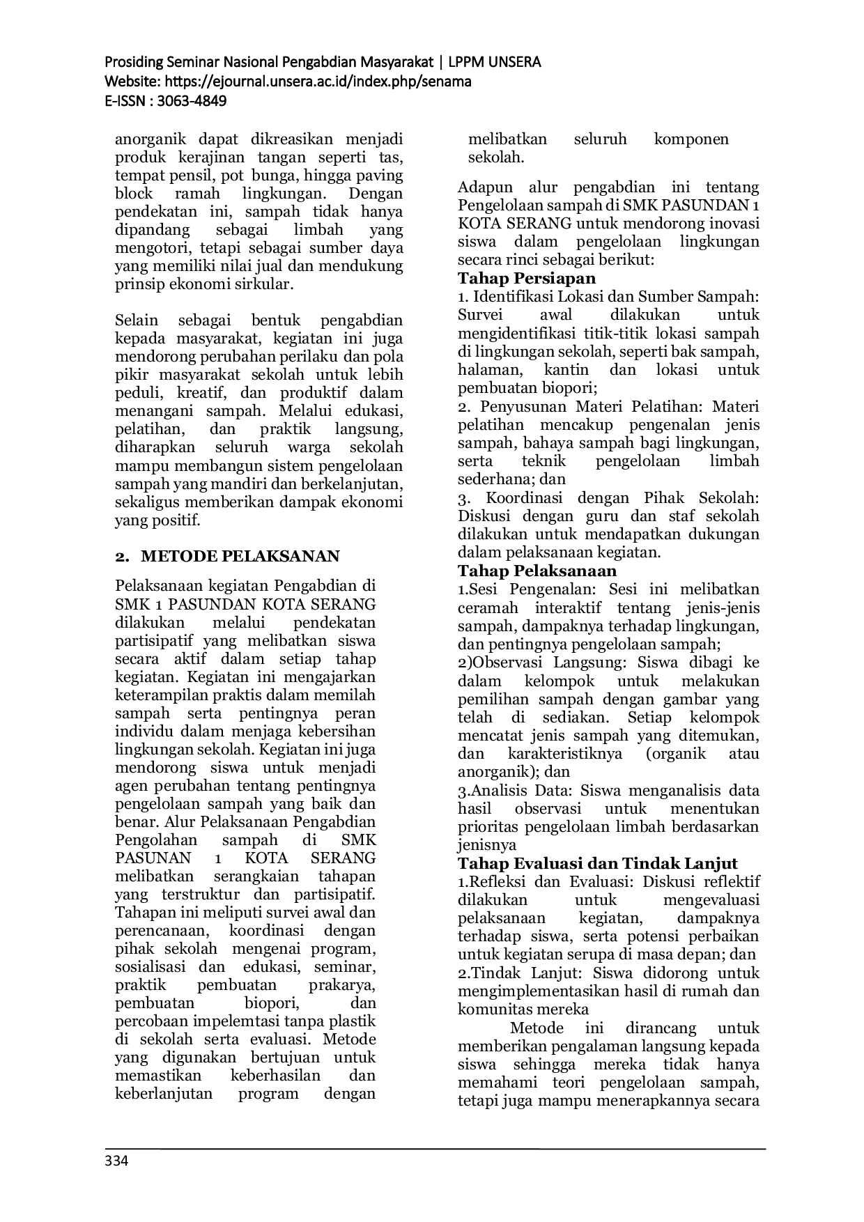 JURIS Edukasi Pengelolaan Sampah dan Pelatihan Daur Ulang Sampah Anorganik Untuk Siswa SMK serta Dampaknya terhadap Lingkungan di Sekolah