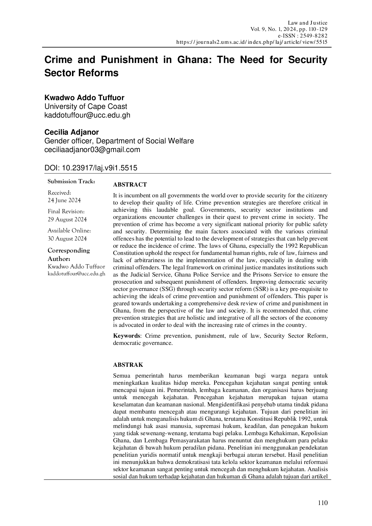 JURIS Crime and Punishment in Ghana The Need for Security Sector Reforms