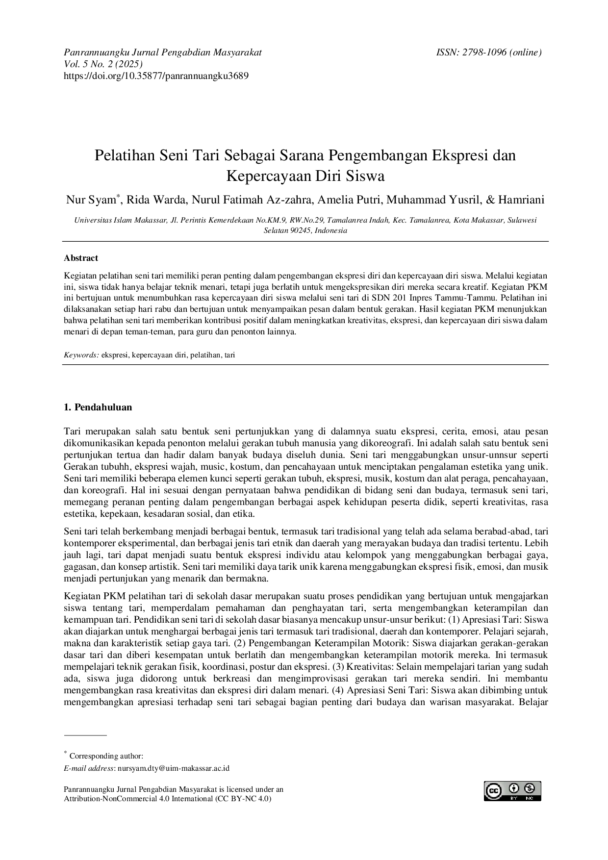 JURIS Dance Dance Training as a Means of Developing Student Expression and Self Confidence Pelatihan Seni Tari Sebagai Sarana Pengembangan Ekspresi dan Kepercayaan Diri Siswa