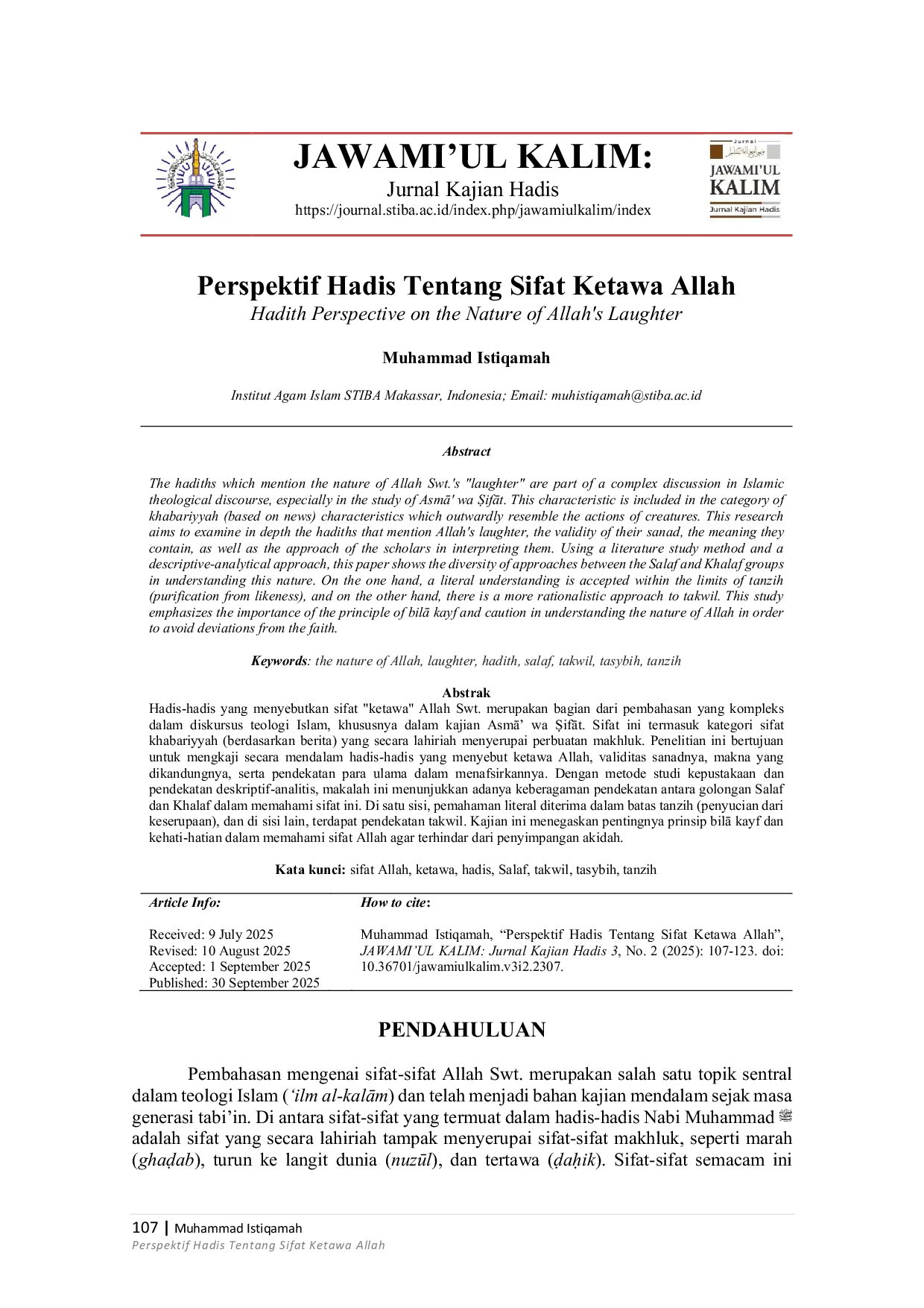 JURIS Perspektif Hadis Tentang Sifat Ketawa Allah Hadith Perspective on the Nature of Allah s Laughter