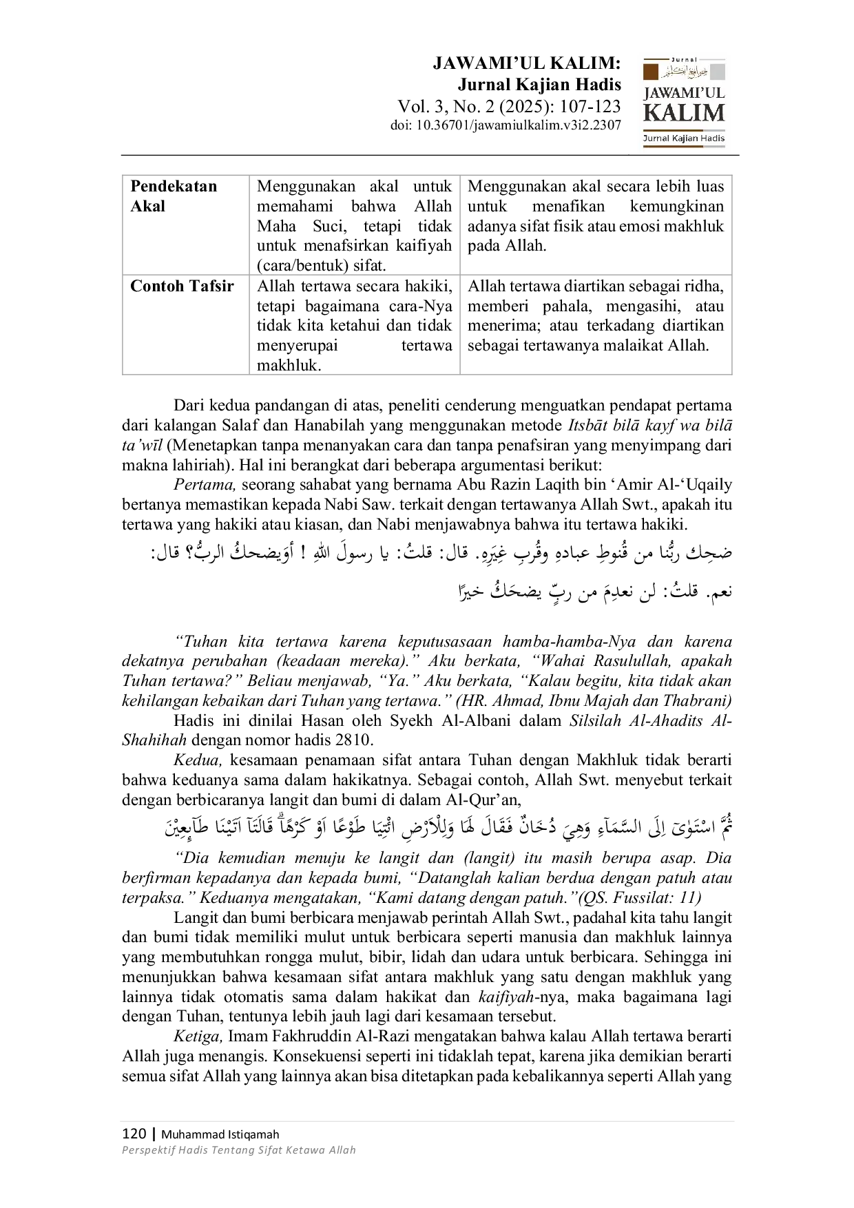 JURIS Perspektif Hadis Tentang Sifat Ketawa Allah Hadith Perspective on the Nature of Allah s Laughter