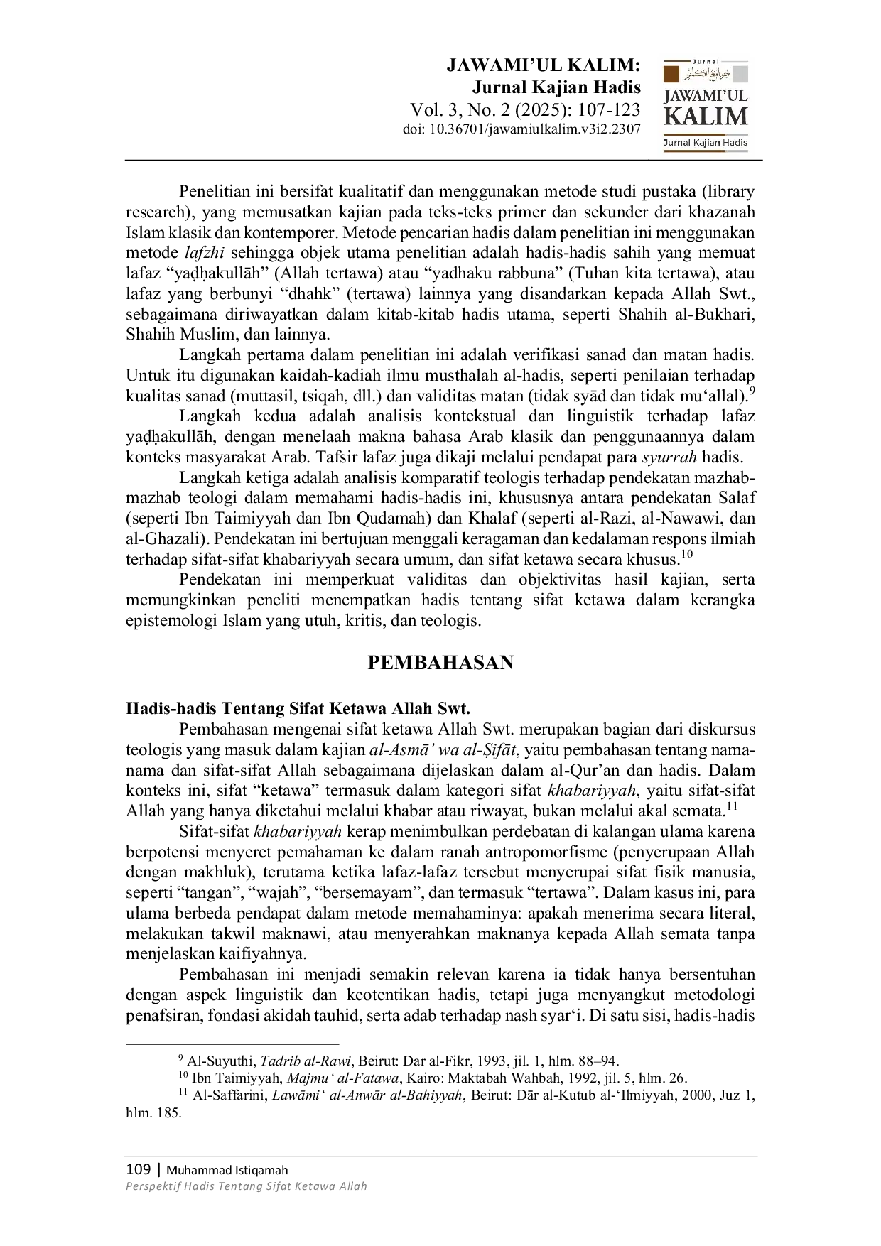 JURIS Perspektif Hadis Tentang Sifat Ketawa Allah Hadith Perspective on the Nature of Allah s Laughter