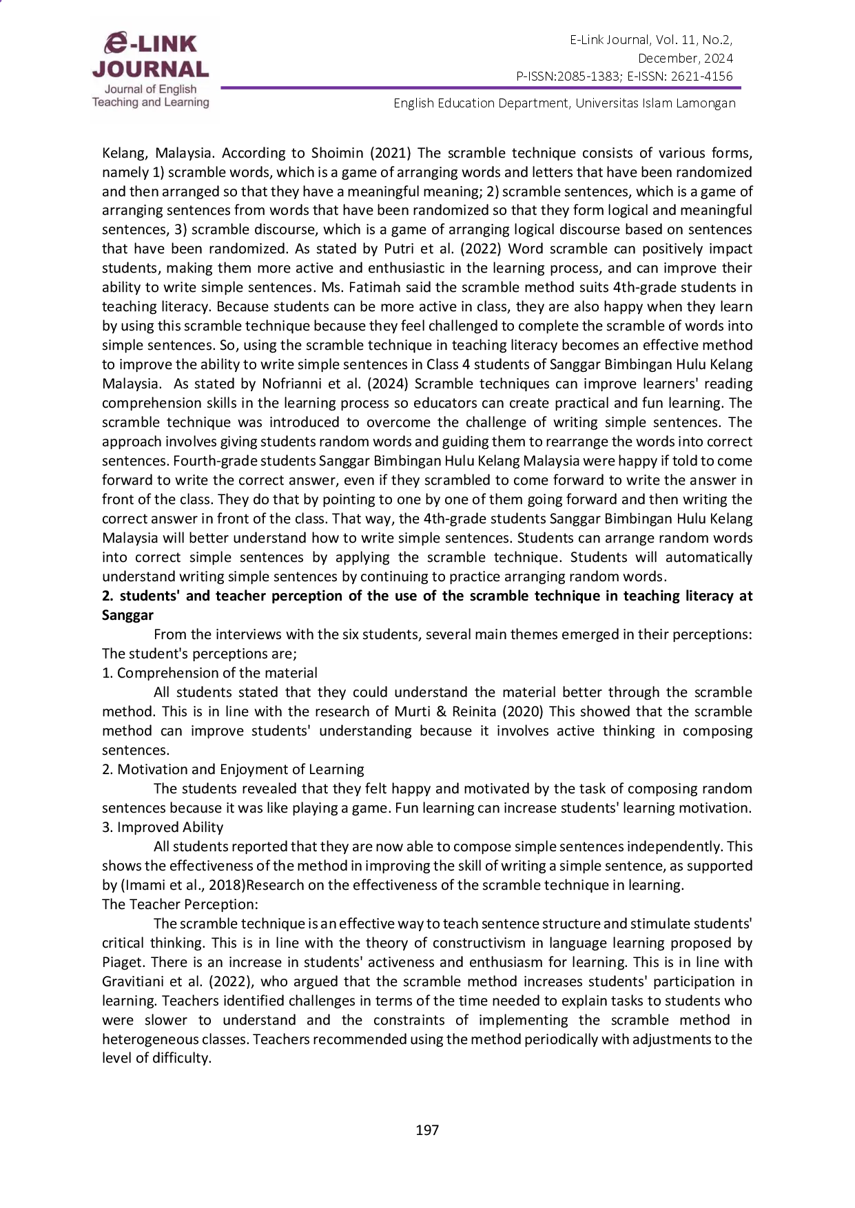 juris The The Use of Scramble Technique in Teaching Literacy For Fourth Grade Student At Sanggar Bimbingan Hulu Kelang Malaysia