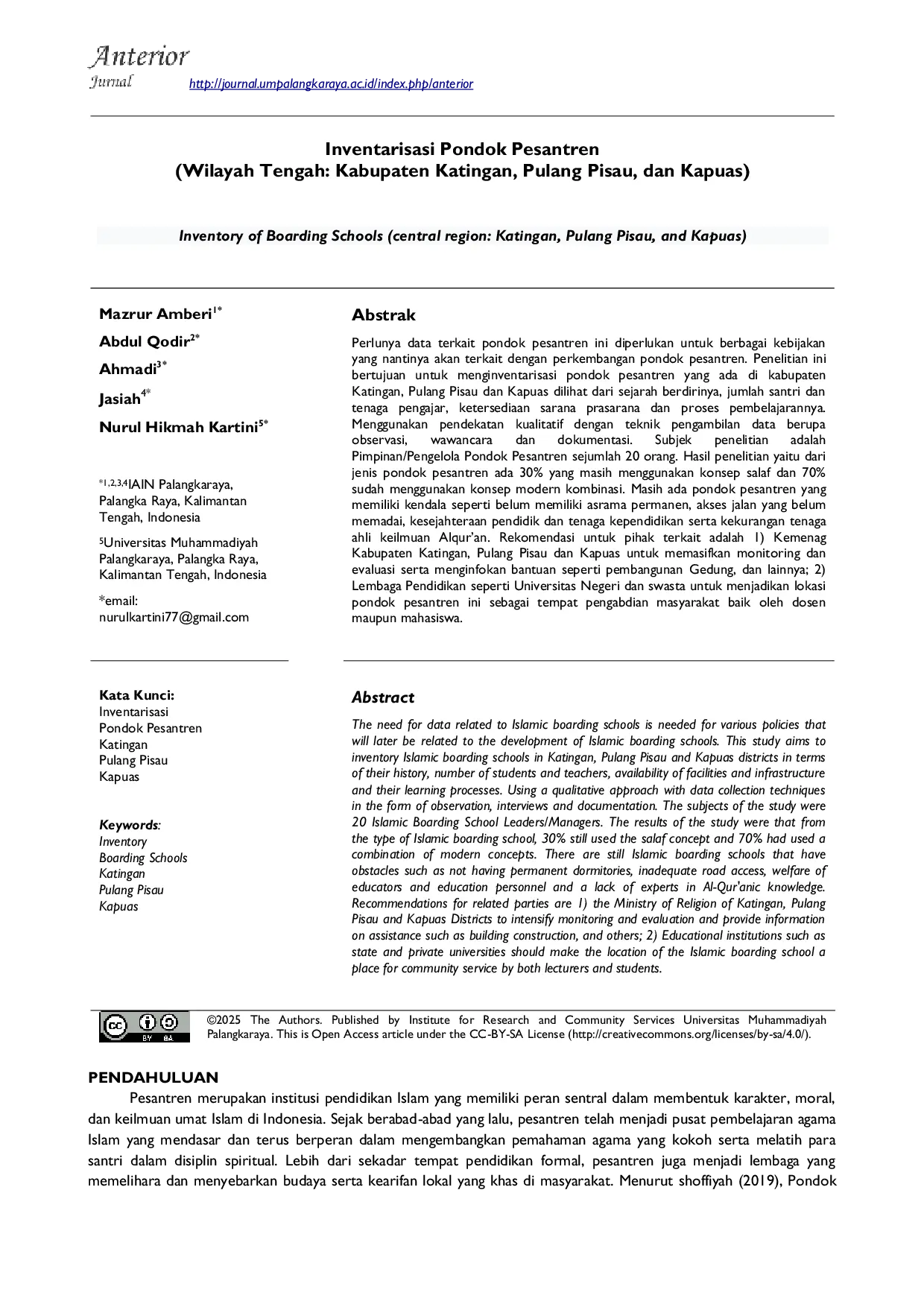 JURIS Inventarisasi Pondok Pesantren Wilayah Tengah Kabupaten Katingan Pulang Pisau dan Kapuas