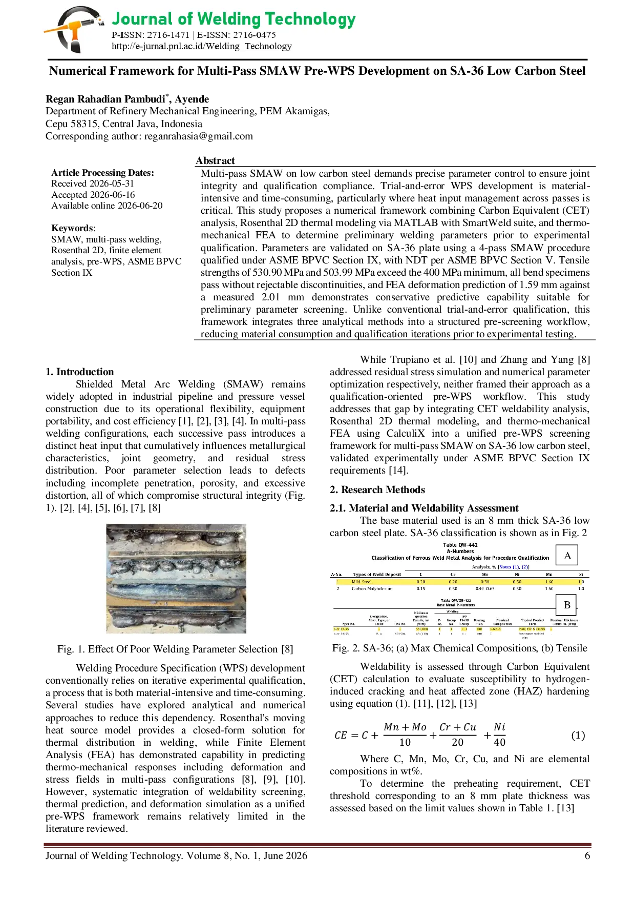 JURIS Numerical framework for multi pass SMAW pre WPS development on SA 36 low carbon steel