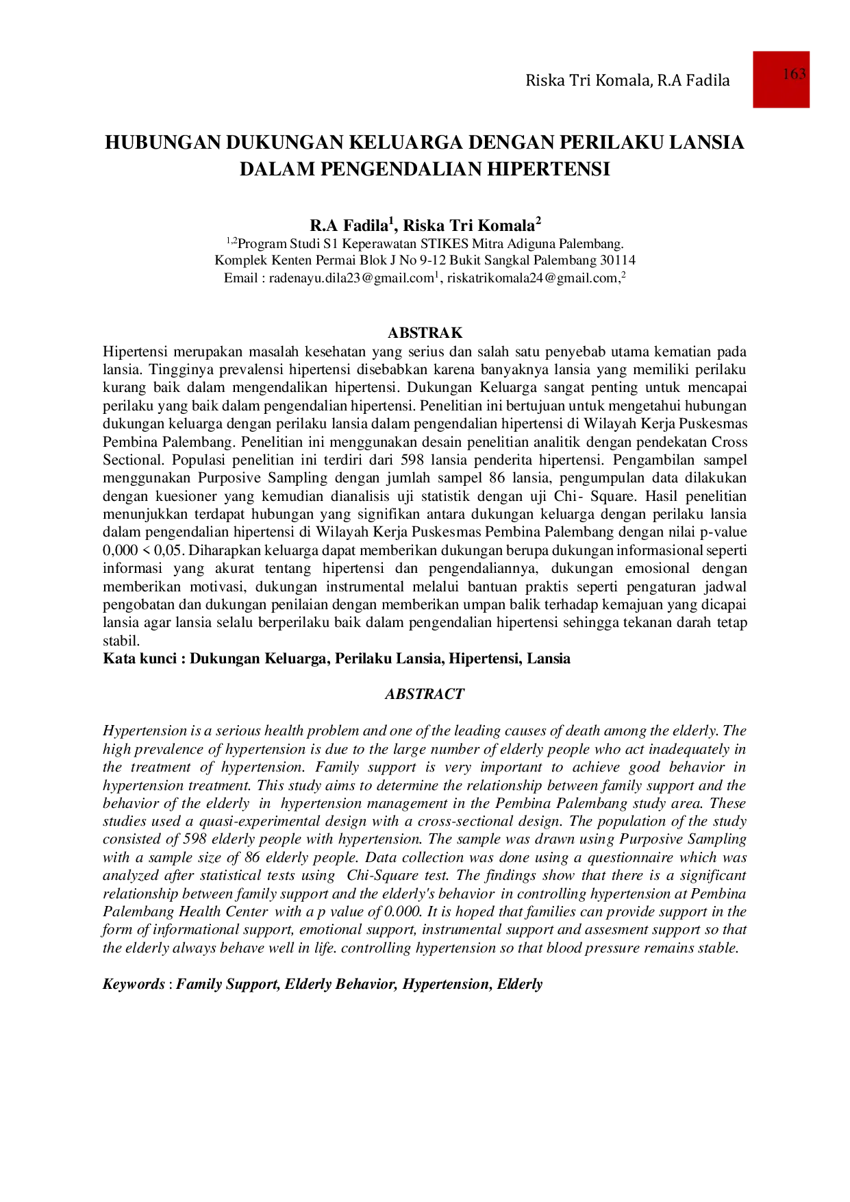 JURIS Hubungan Dukungan Keluarga Dengan Perilaku Lansia Dalam Pengendalian Hipertensi