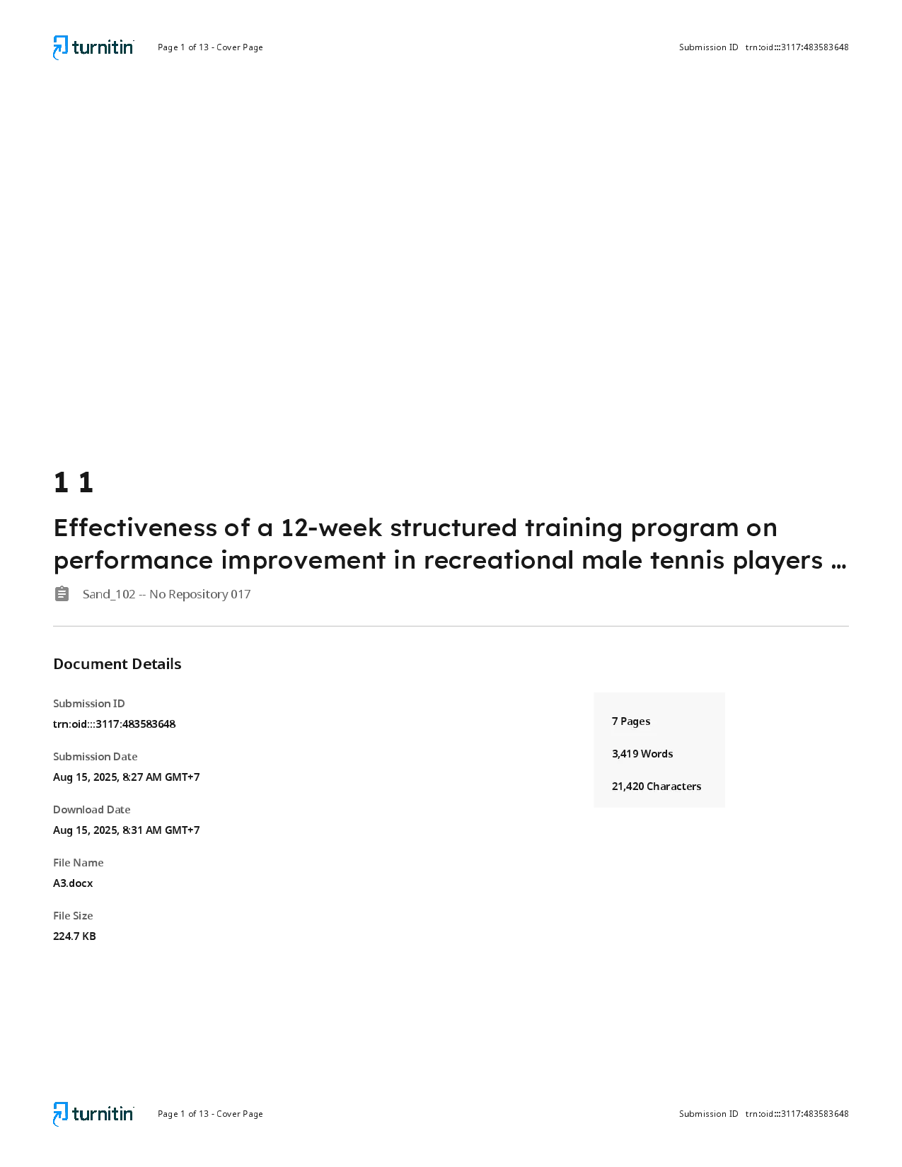juris Effectiveness of a 12 week structured training program on performance improvement in recreational male tennis players NTRP 2 5 Controlled experimental study