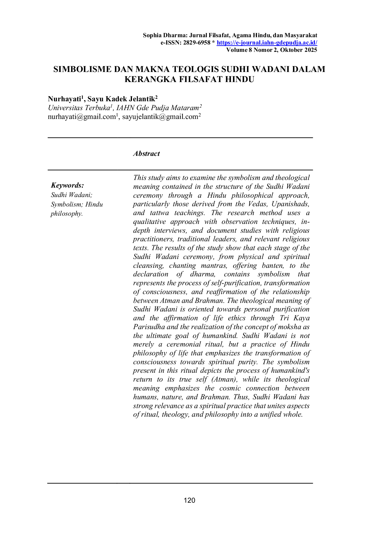 JURIS Simbolisme Dan Makna Teologis Sudhi Wadani Dalam Kerangka Filsafat Hindu