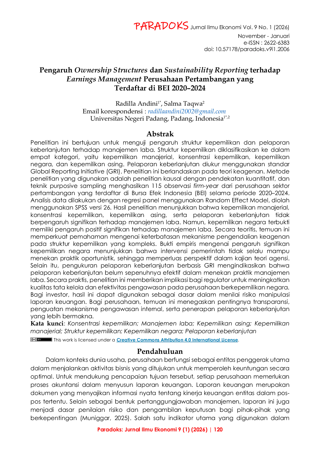 JURIS Pengaruh Ownership Structures dan Sustainability Reporting terhadap Earnings Management Perusahaan Pertambangan yang Terdaftar di BEI 2020 2024