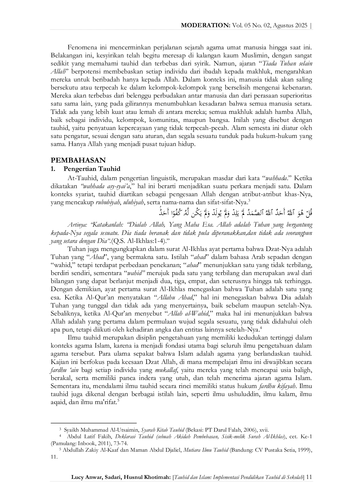 JURIS TAUHID DAN ISLAM Implementasi Pendidikan Tauhid di Sekolah