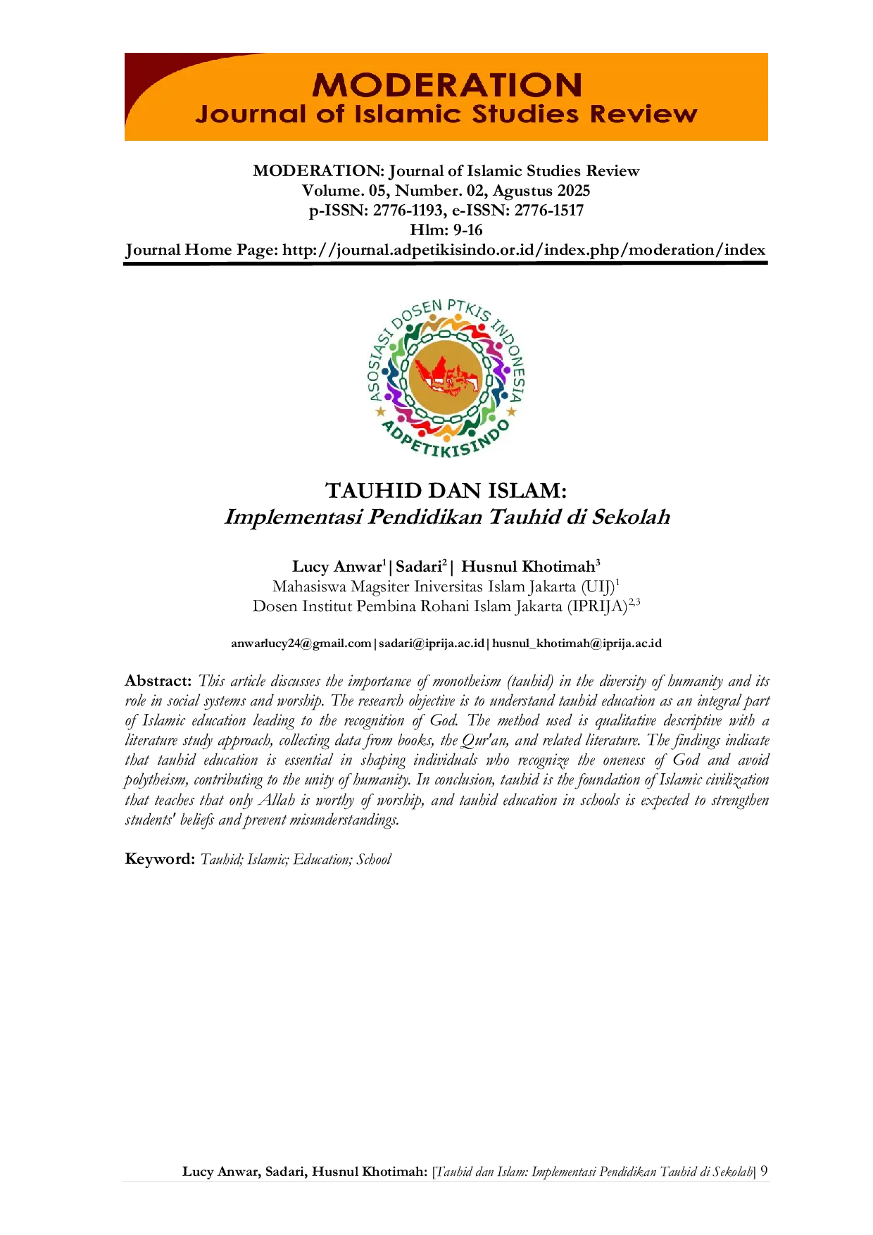 JURIS TAUHID DAN ISLAM Implementasi Pendidikan Tauhid di Sekolah