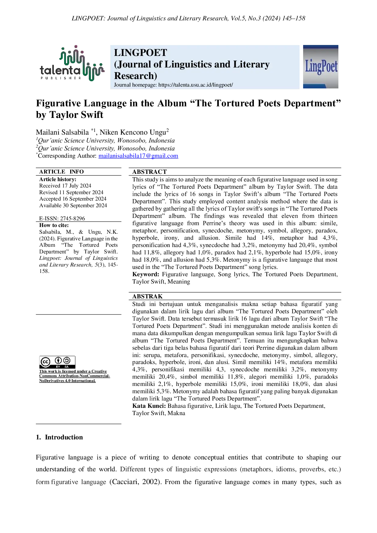 JURIS Figurative Language in the Album The Tortured Poets Department by Taylor Swift