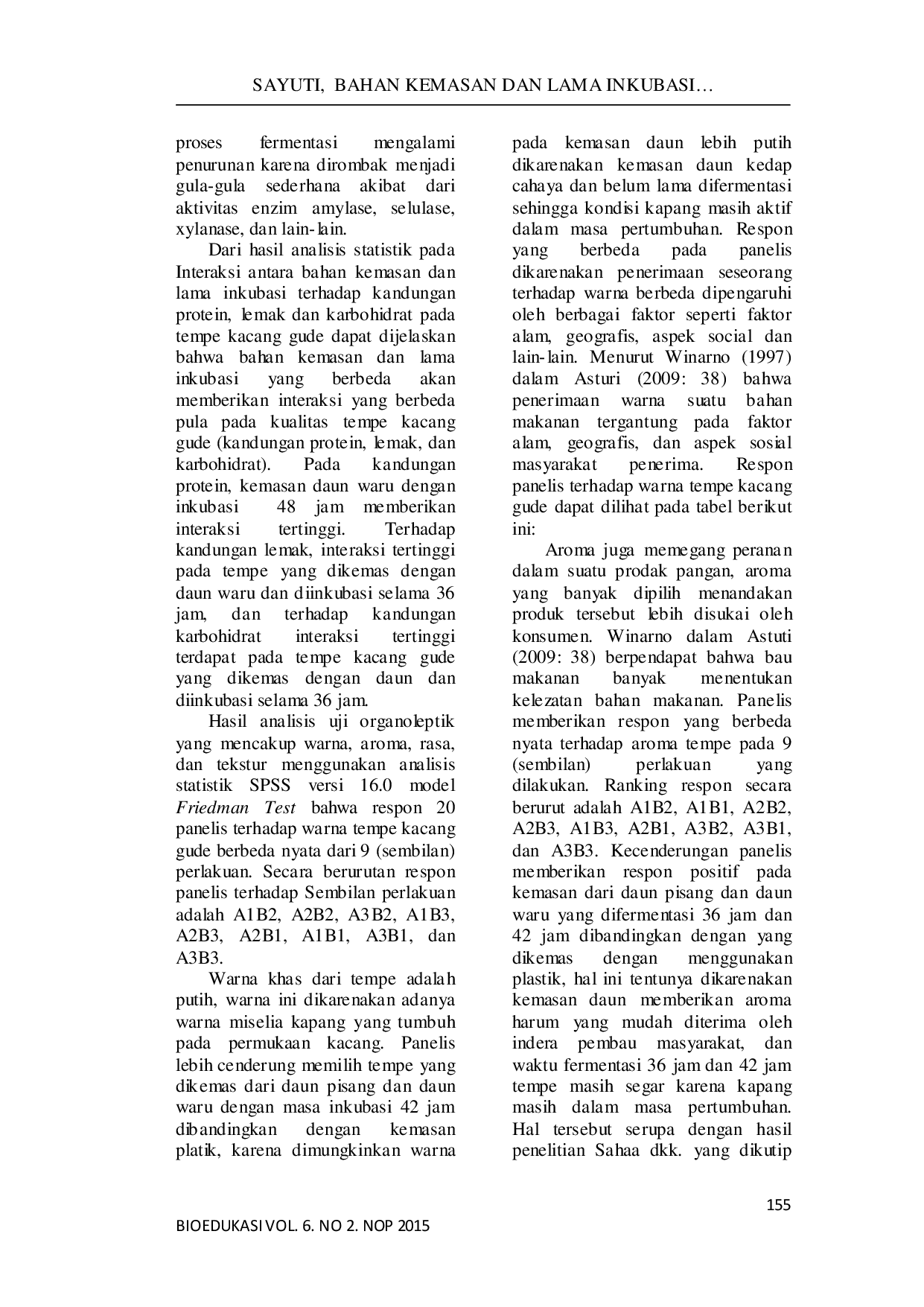 JURIS Pengaruh Bahan Kemasan dan Lama Inkubasi Terhadap Kualitas Tempe Kacang Gude sebagai Sumber Belajar IPA