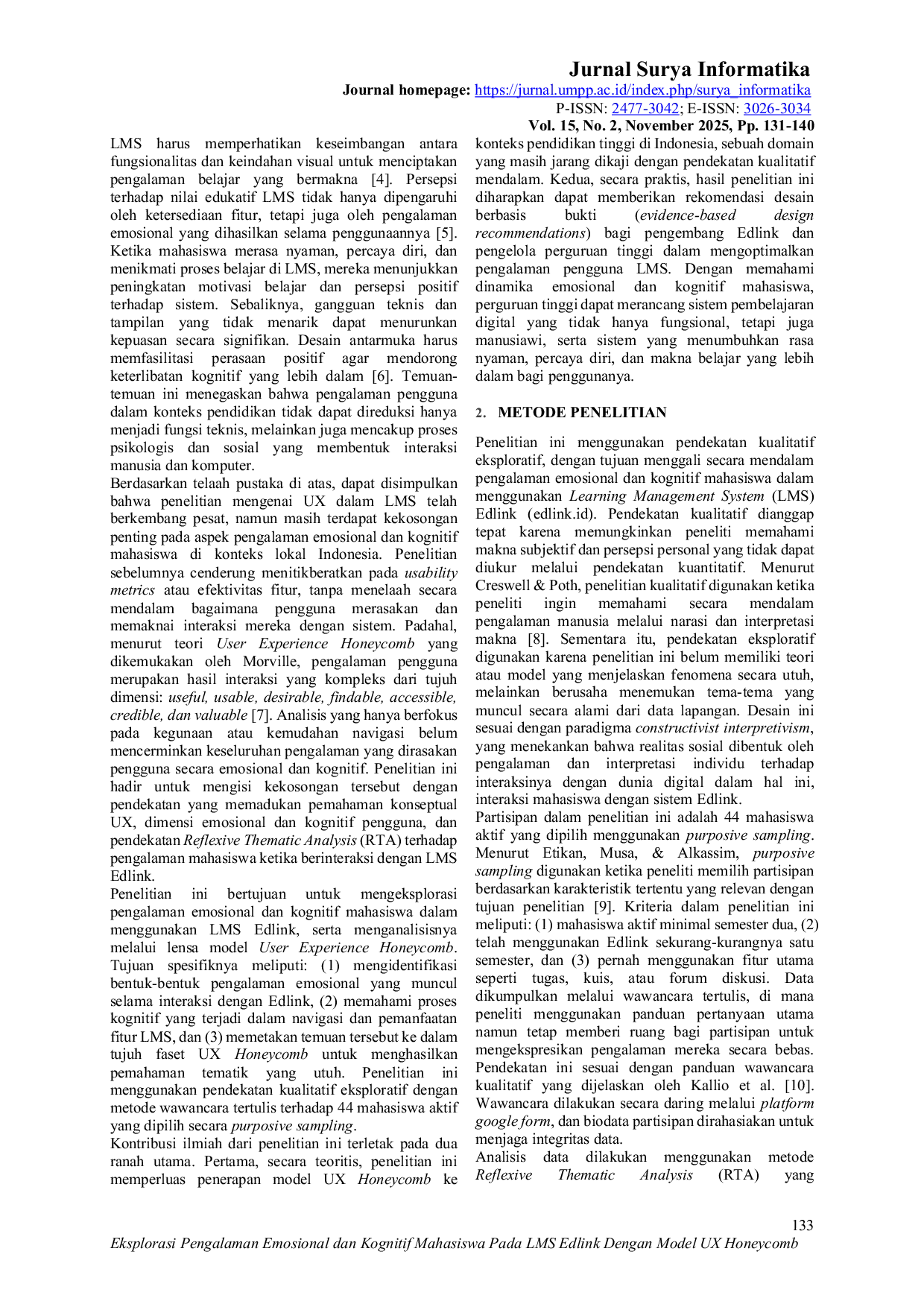 JURIS Eksplorasi Pengalaman Emosional dan Kognitif Mahasiswa Pada LMS Edlink Dengan Model UX Honeycomb