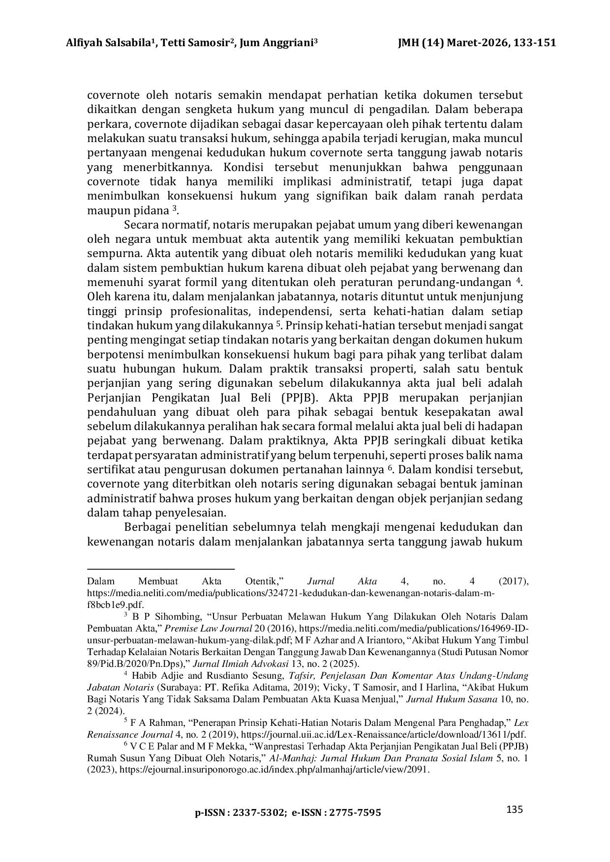 JURIS A Pergeseran Fungsi Covernote Notaris Dalam Akta Perjanjian Pengikatan Jual Beli The Shift in the Function of Notarial Covernotes in Deeds of Sale and Purchase Agreements