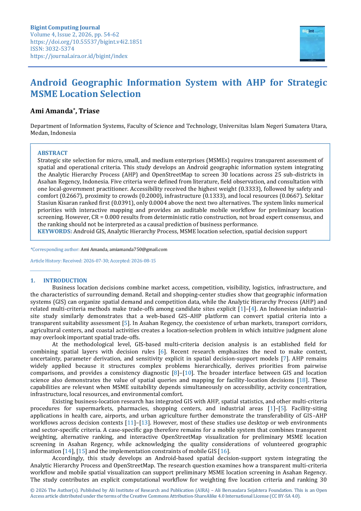 JURIS Android Geographic Information System with AHP for Strategic MSME Location Selection