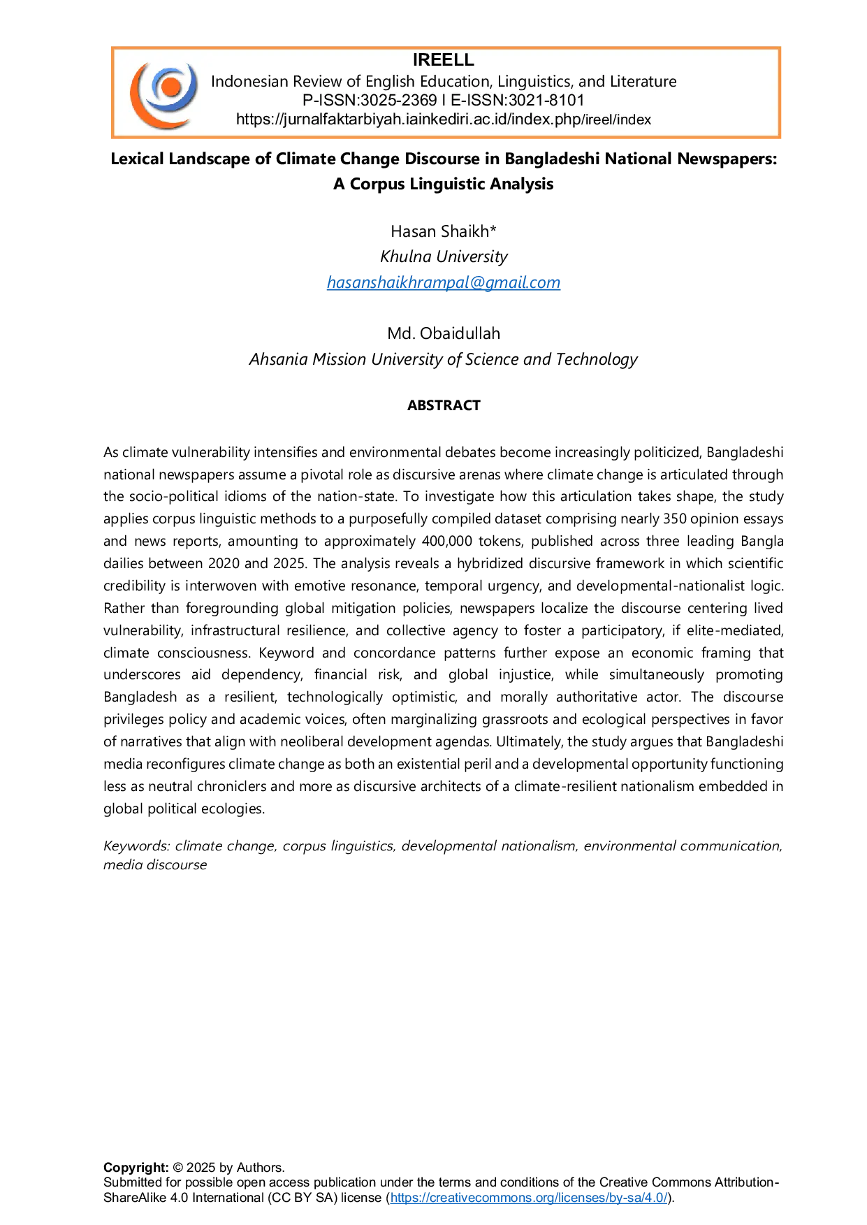 JURIS Lexical Landscape of Climate Change Discourse in Bangladeshi National Newspapers A Corpus Linguistic Analysis