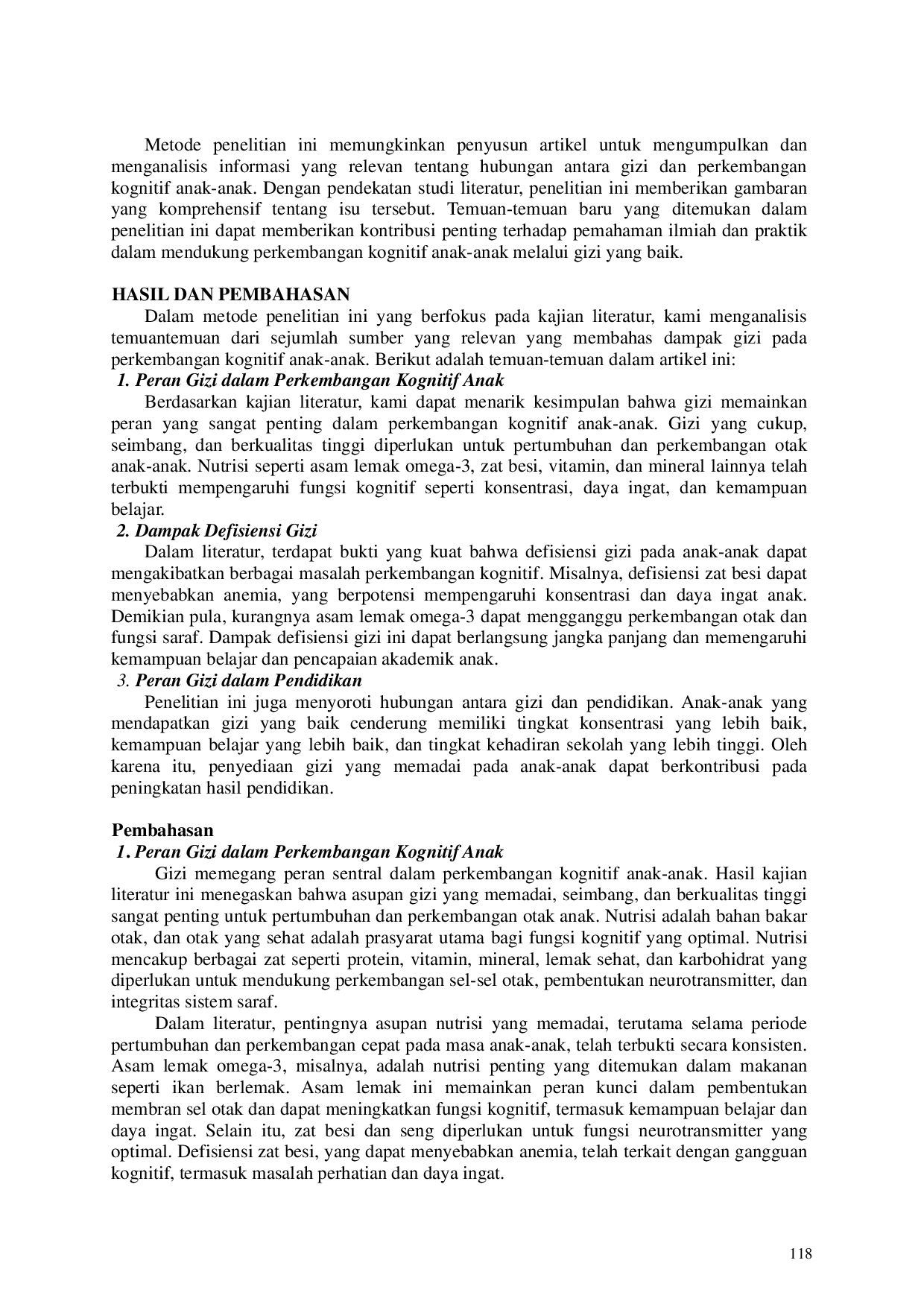 JURIS Dampak Gizi pada Perkembangan Kognitif Anak Kajian Literatur dan Temuan Baru
