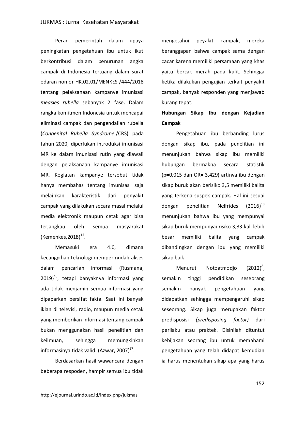 JURIS Hubungan Pengetahuan dan Sikap Ibu dengan Kejadian Suspek Campak pada Balita