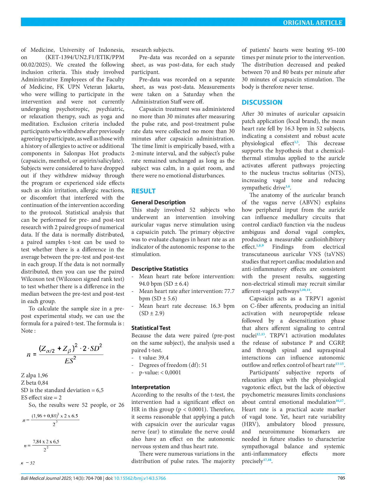 JURIS The Effect of Capsaicin as a Vagus Auricular Nerve Stimulant in Terms of Relaxation with Pulse Rate Change Indicators