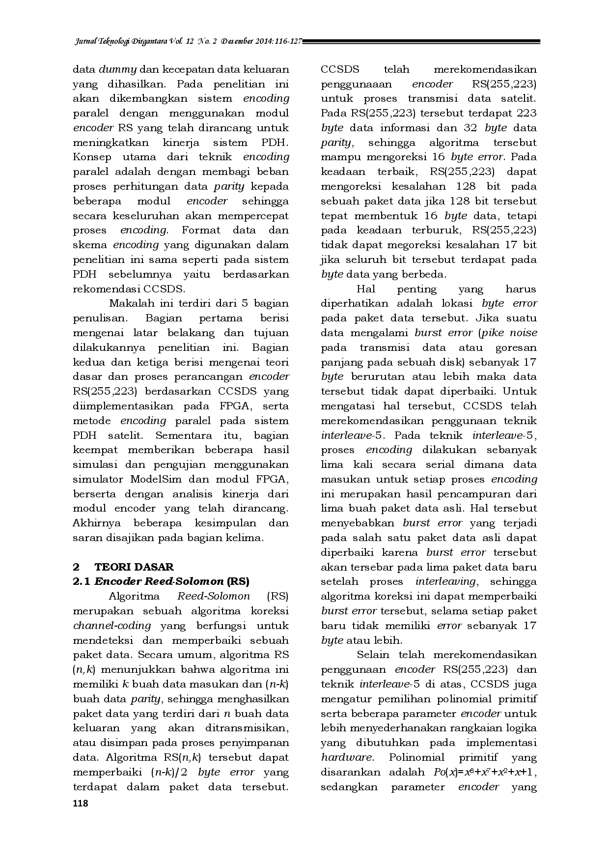 juris Implementasi Encoder Reed Solomon Pada Fpga Berbasis Ccsds
