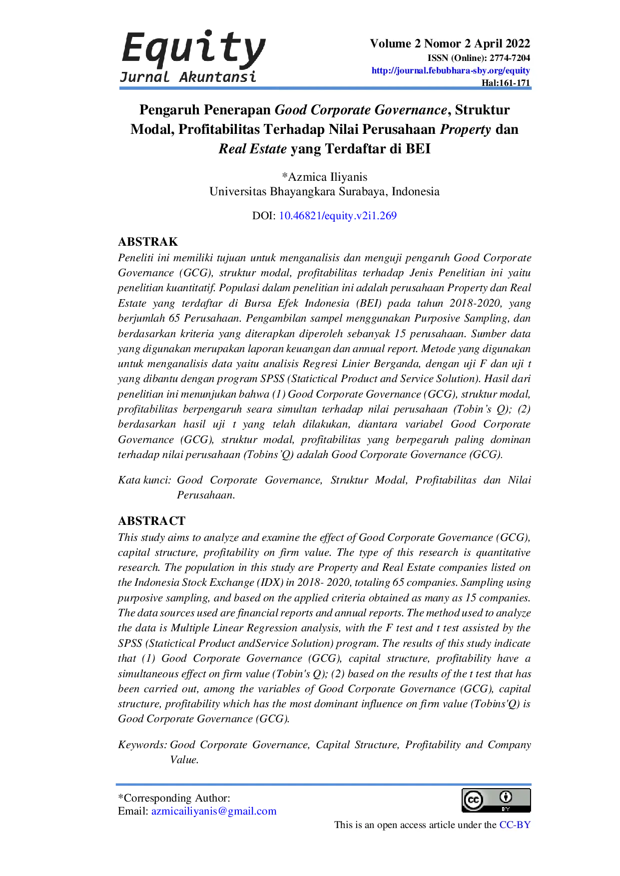 JURIS Pengaruh Penerapan Good Corporate Governance Struktur Modal Profitabilitas Terhadap Nilai Perusahaan Property dan Real Estate yang Terdaftar di BEI