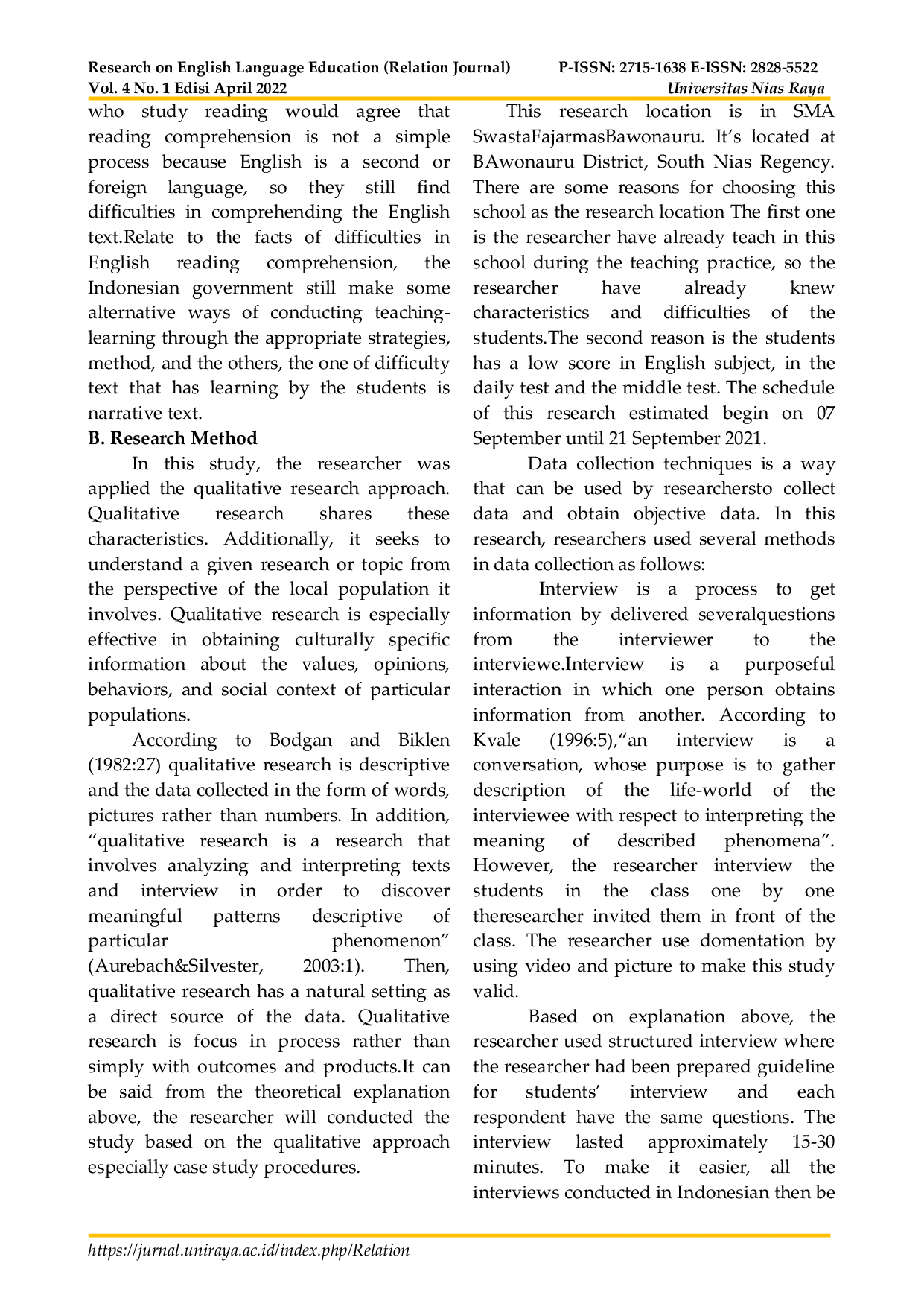 JURIS Students Difficulties In Comprehending Narrative Text At The Eleventh Grade Of Sma Swasta Fajarmas Bawonauru