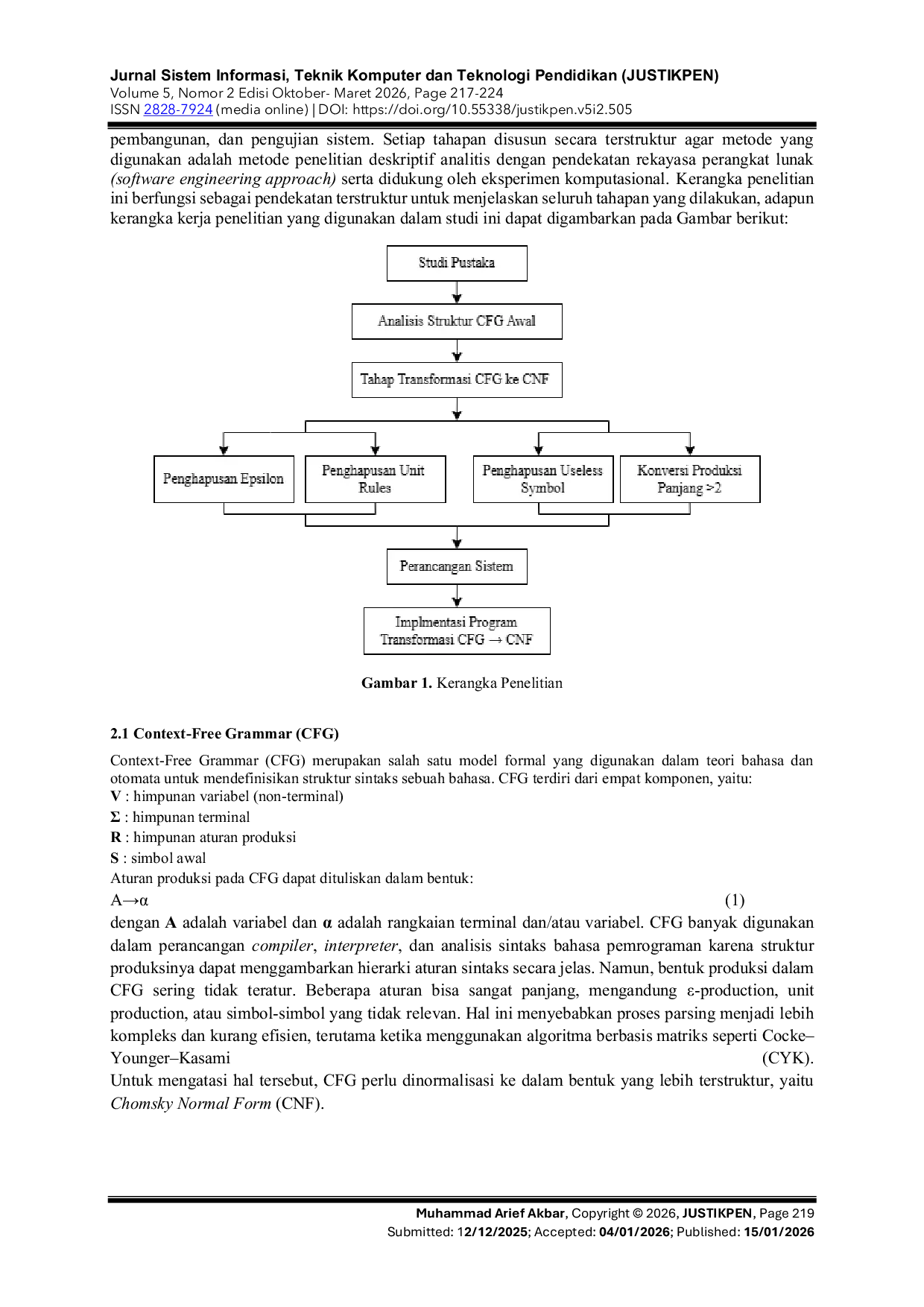 JURIS Implementasi Bentuk Normal Chomsky dalam Penyederhanaan Tata Bahasa Bebas Konteks Berbasis Pemrograman Website