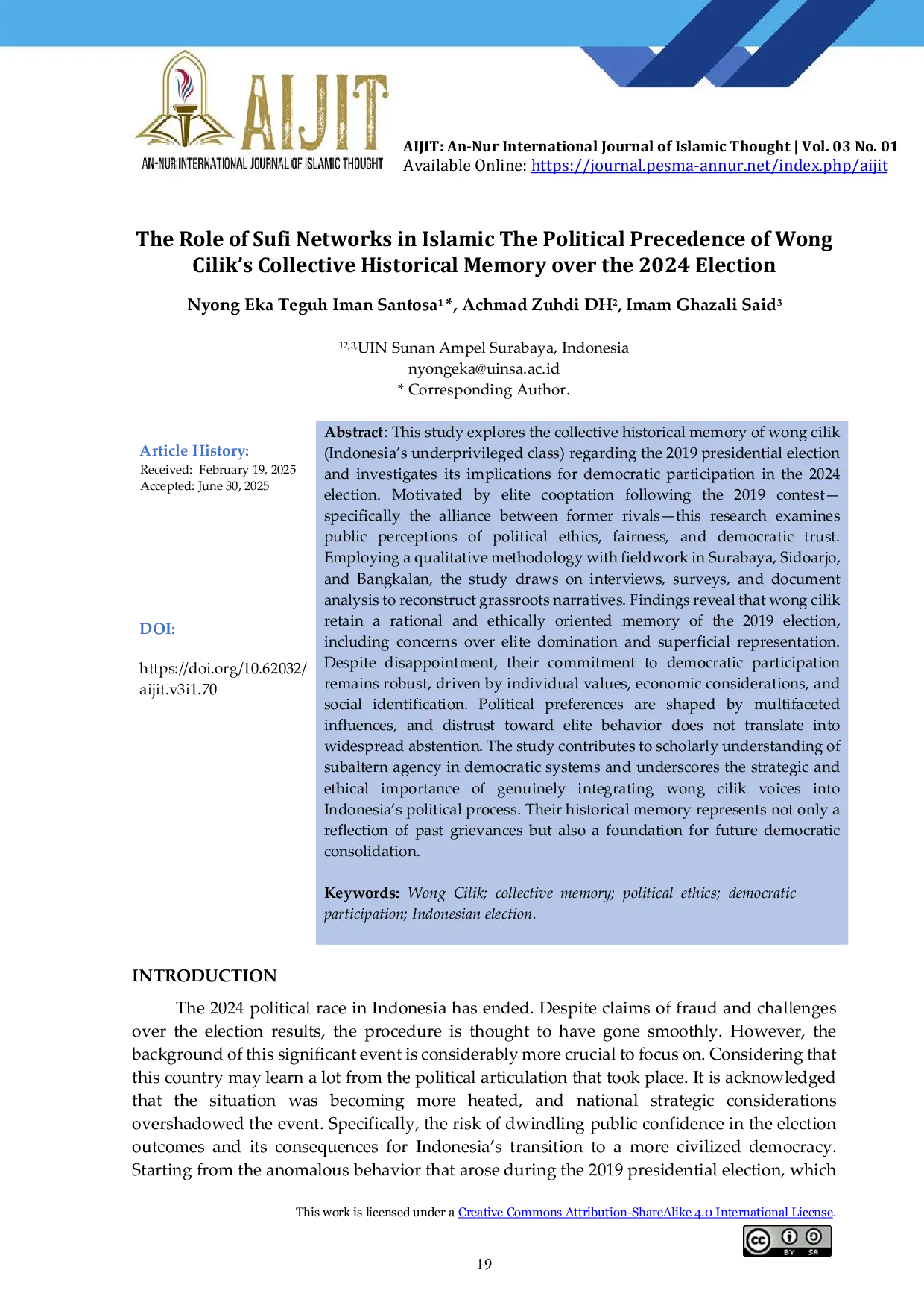JURIS The Political Precedence of Wong Cilik s Collective Historical Memory over the 2024 Election