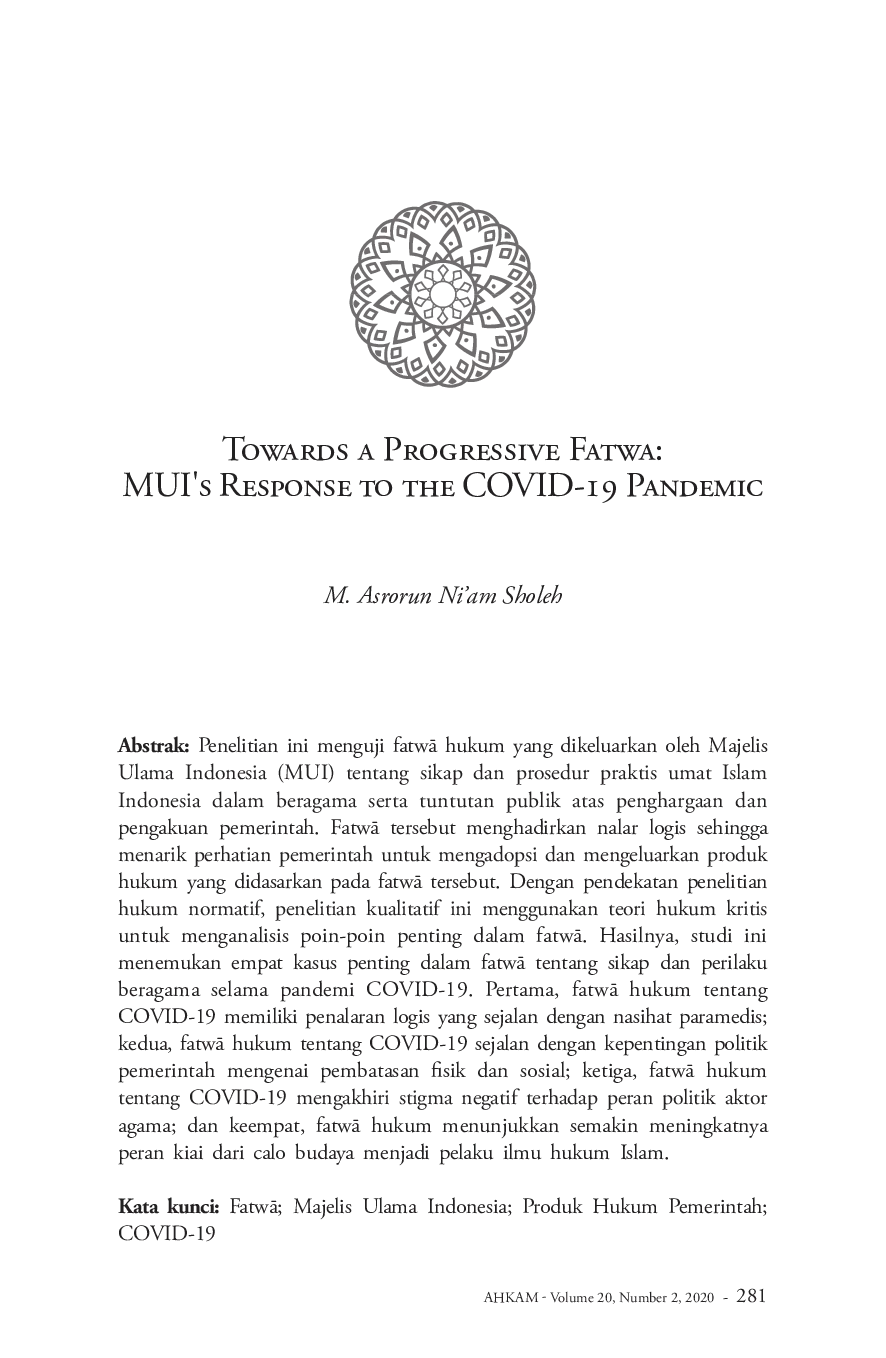 juris Towards a Progressive Fatwa MUI s Response to the COVID 19 Pandemic