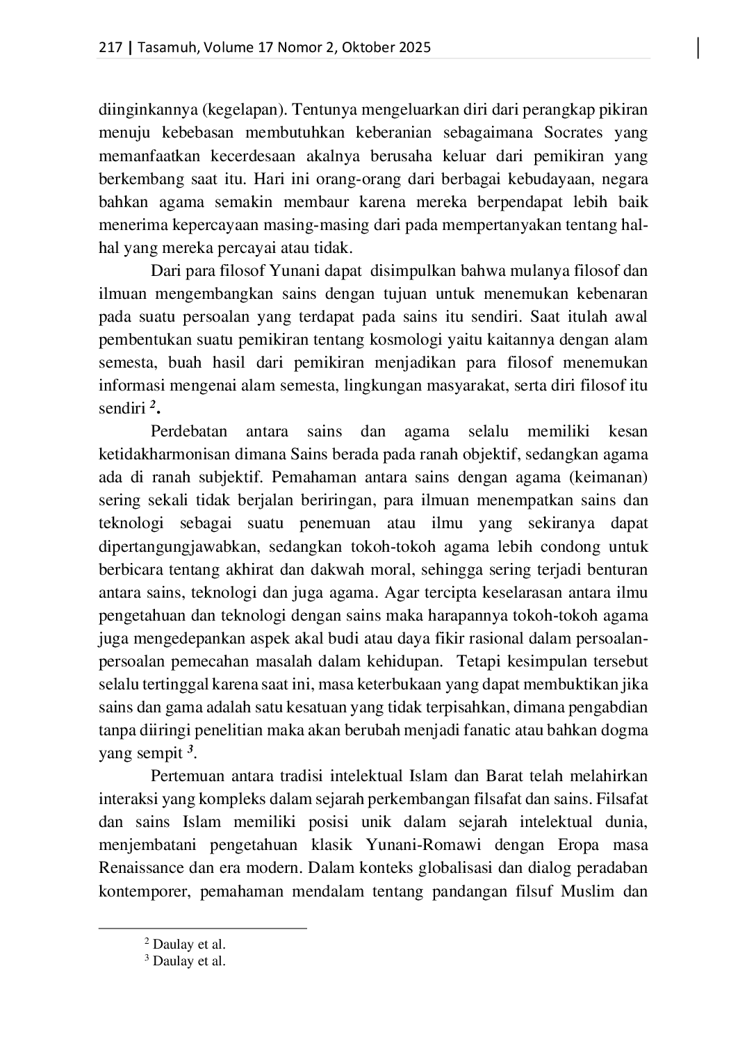 JURIS Pandangan Filsuf Muslim Dan Barat Tentang Filsafat Dan Sains Islam