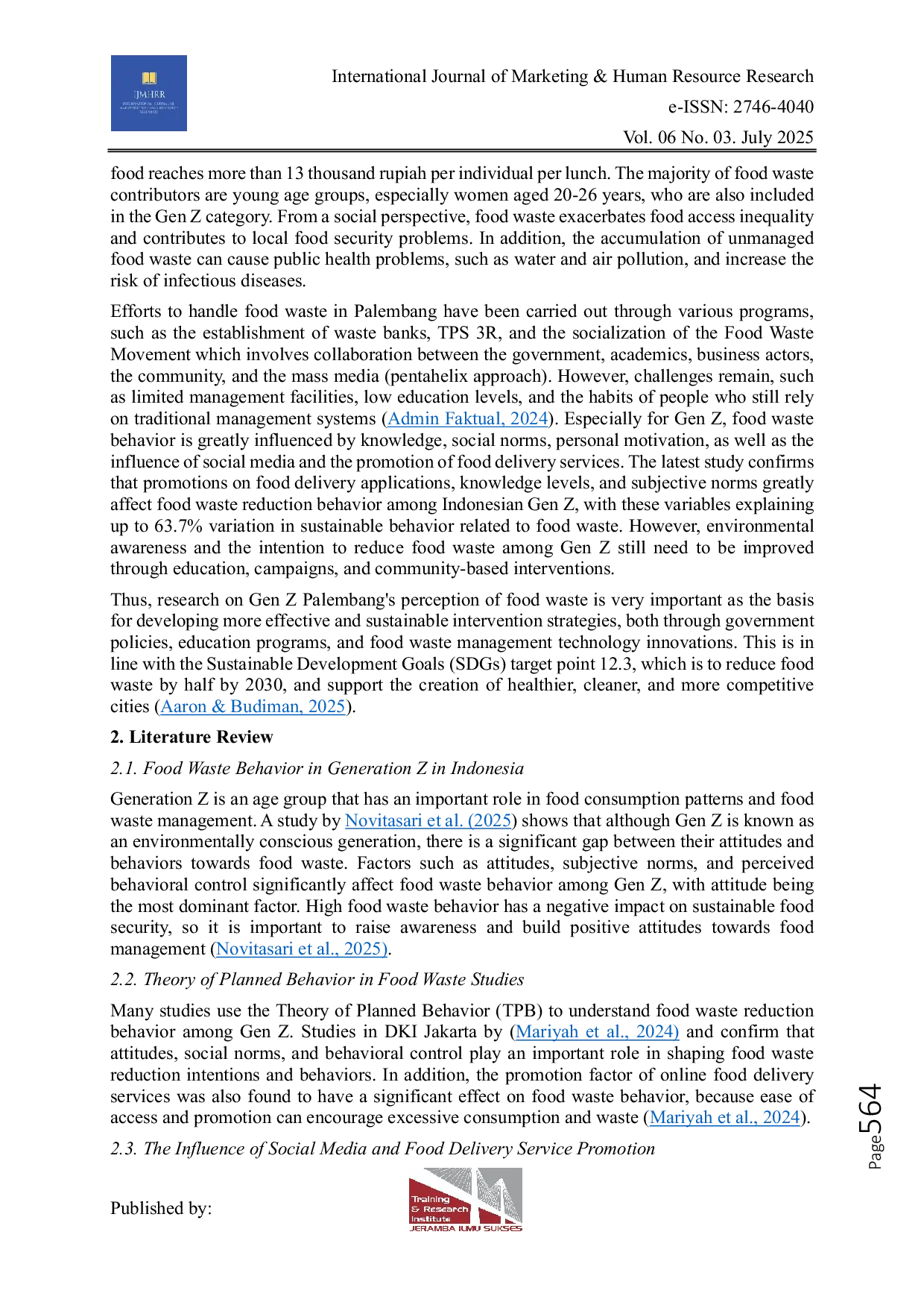 JURIS Perception of Gen Z of Palembang City Towards Food Waste