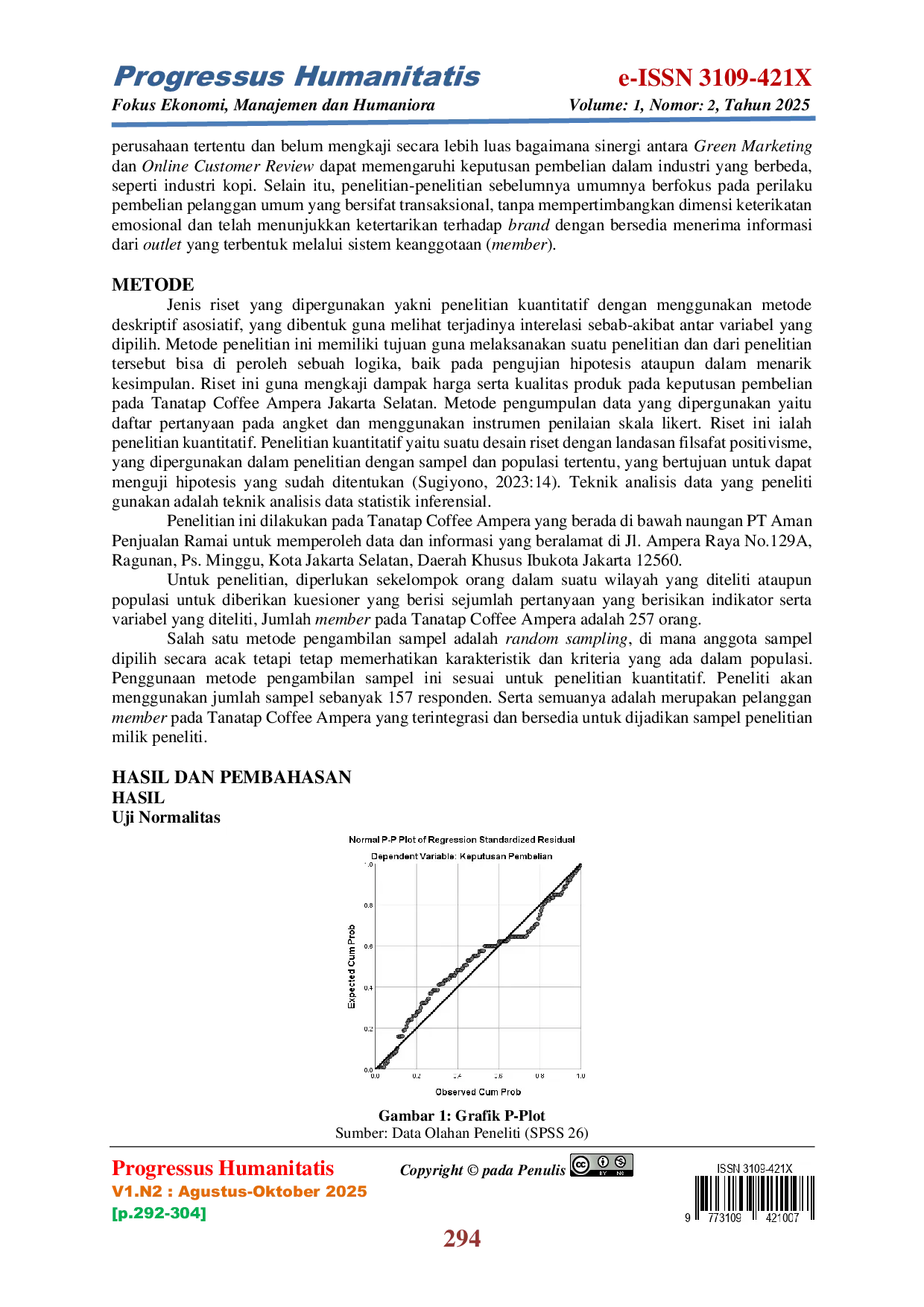 JURIS Pengaruh Green Marketing dan Online Customer Review terhadap Keputusan Pembelian Member pada Tanatap Coffee Ampera Jakarta Selatan