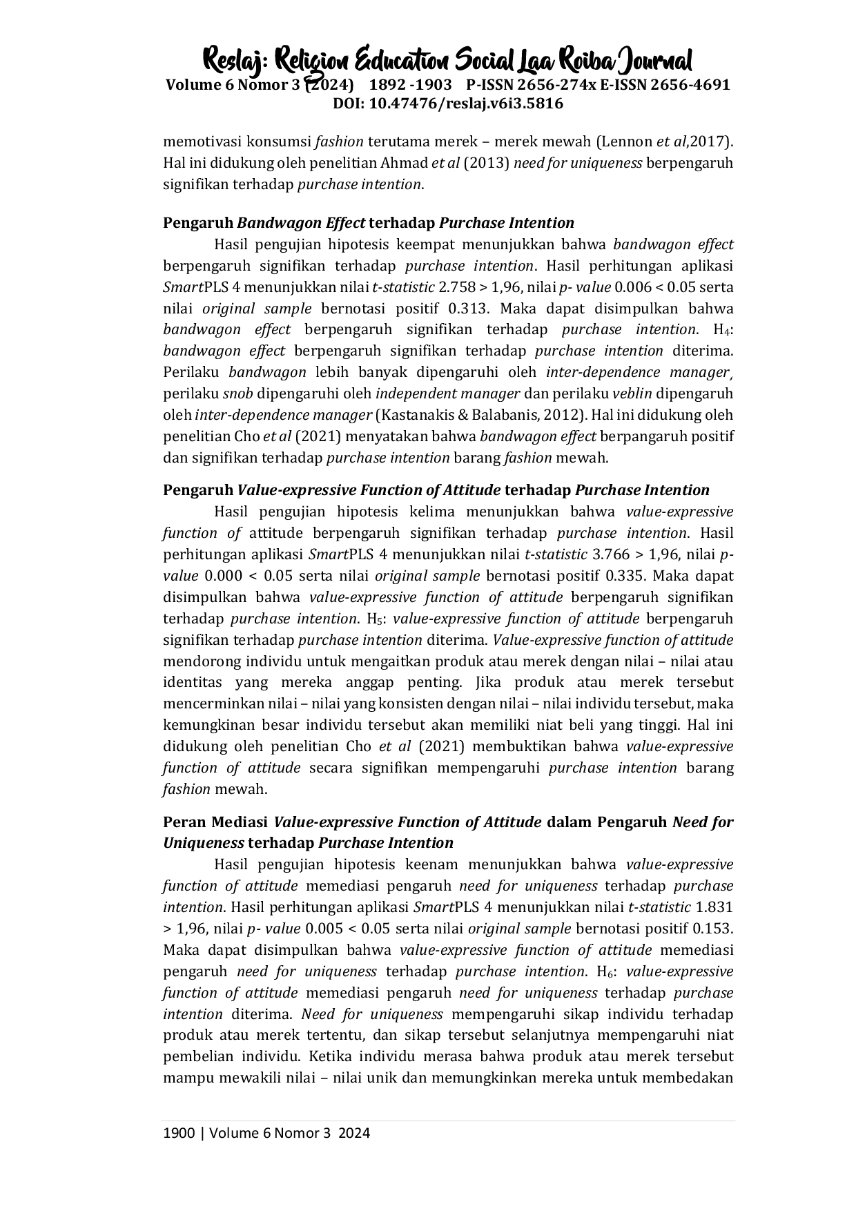JURIS Pengaruh Need For Uniqueness dan Bandwagon Effect terhadap Purchase Intention Melalui Value Expressive Function Of Attitude Sebagai Variabel Intervening Studi Empiris pada Hijab Buttonscarves
