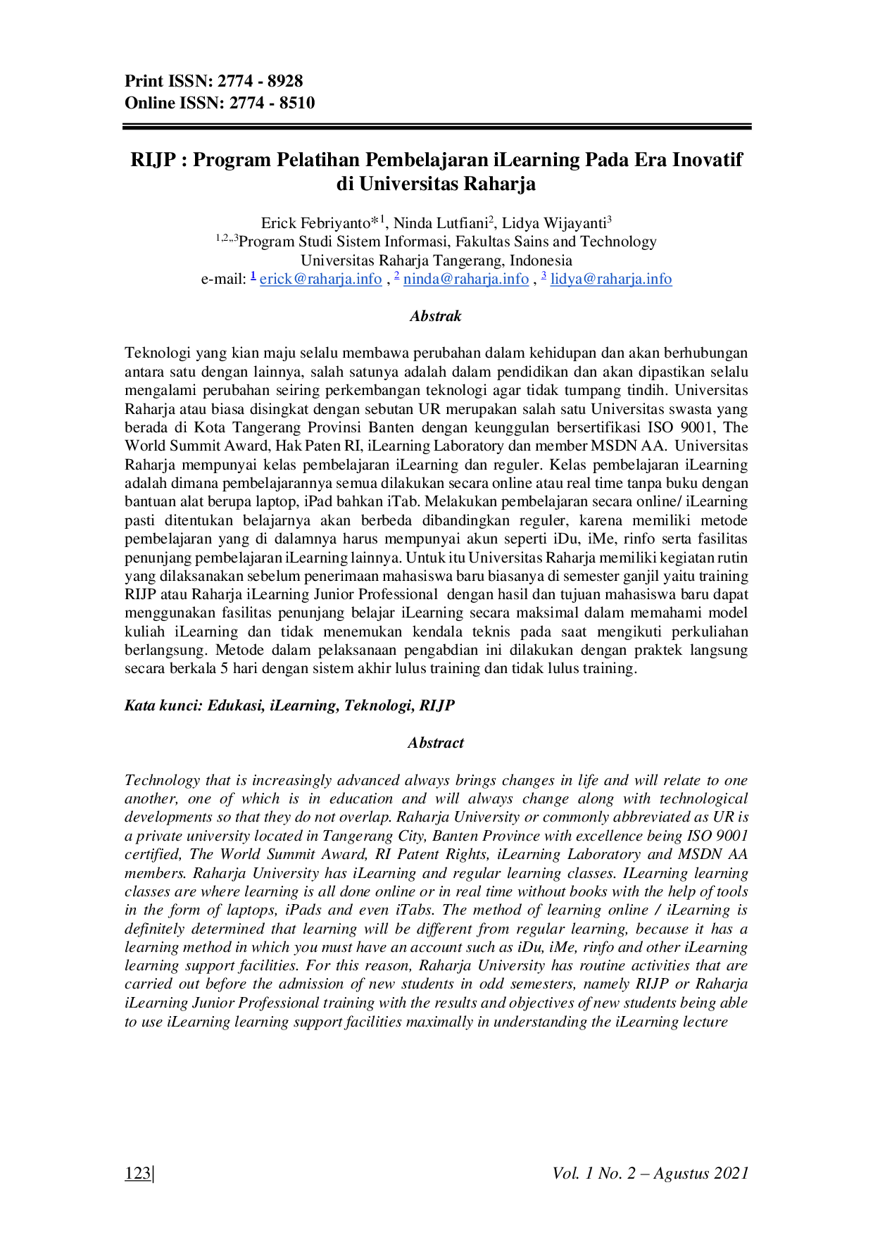 JURIS RIJP Program Pelatihan Pembelajaran iLearning Pada Era Inovatif di