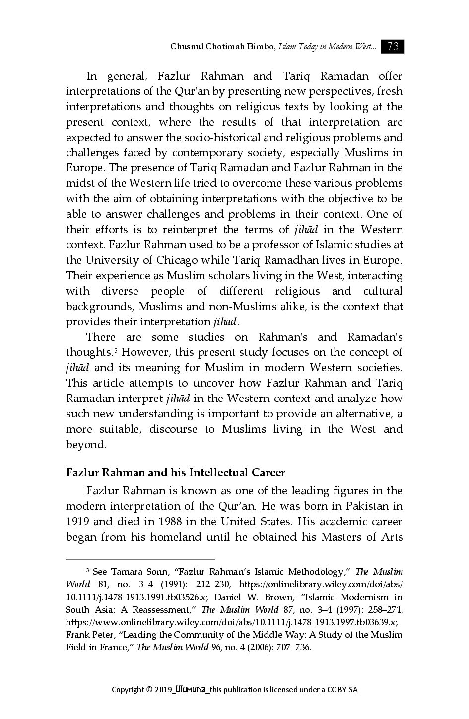 juris Islam Today in Modern West Fazlur Rahman s and Tariq Ramadan s Views on Jihad