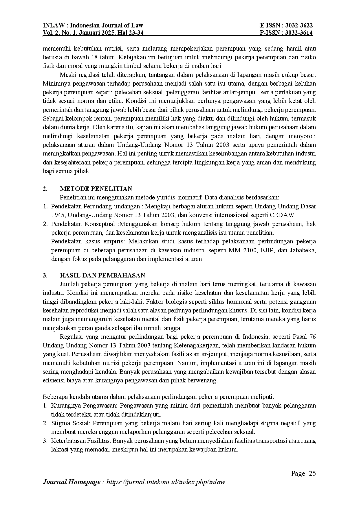 juris Tinjauan Hukum Terhadap Tanggung Jawab Perusahaan Terhadap Keselamatan Pekerja Perempuan Di Malam Hari