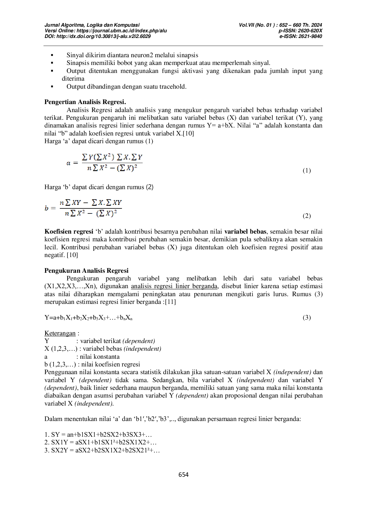 JURIS Model Klasifikasi Hibrida Baru Dari Jaringan Saraf Tiruan Dan Model Regresi Linier Berganda