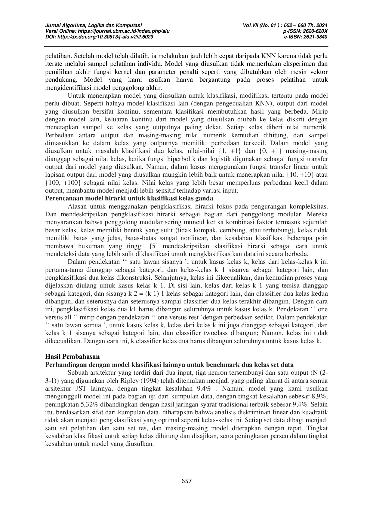 JURIS Model Klasifikasi Hibrida Baru Dari Jaringan Saraf Tiruan Dan Model Regresi Linier Berganda