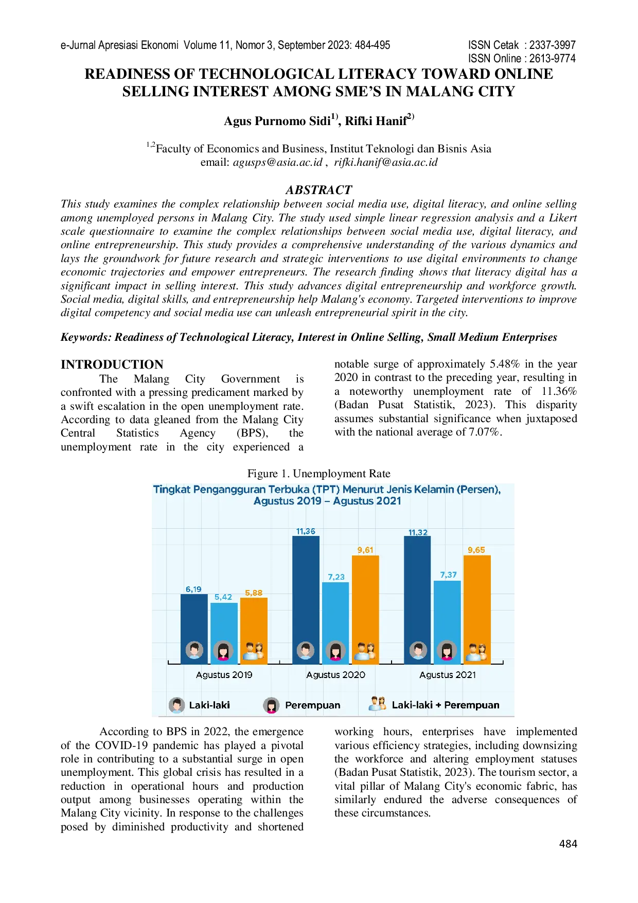 JURIS Readiness of Technological Literacy Toward Online Selling Interest Among SME s in Malang City