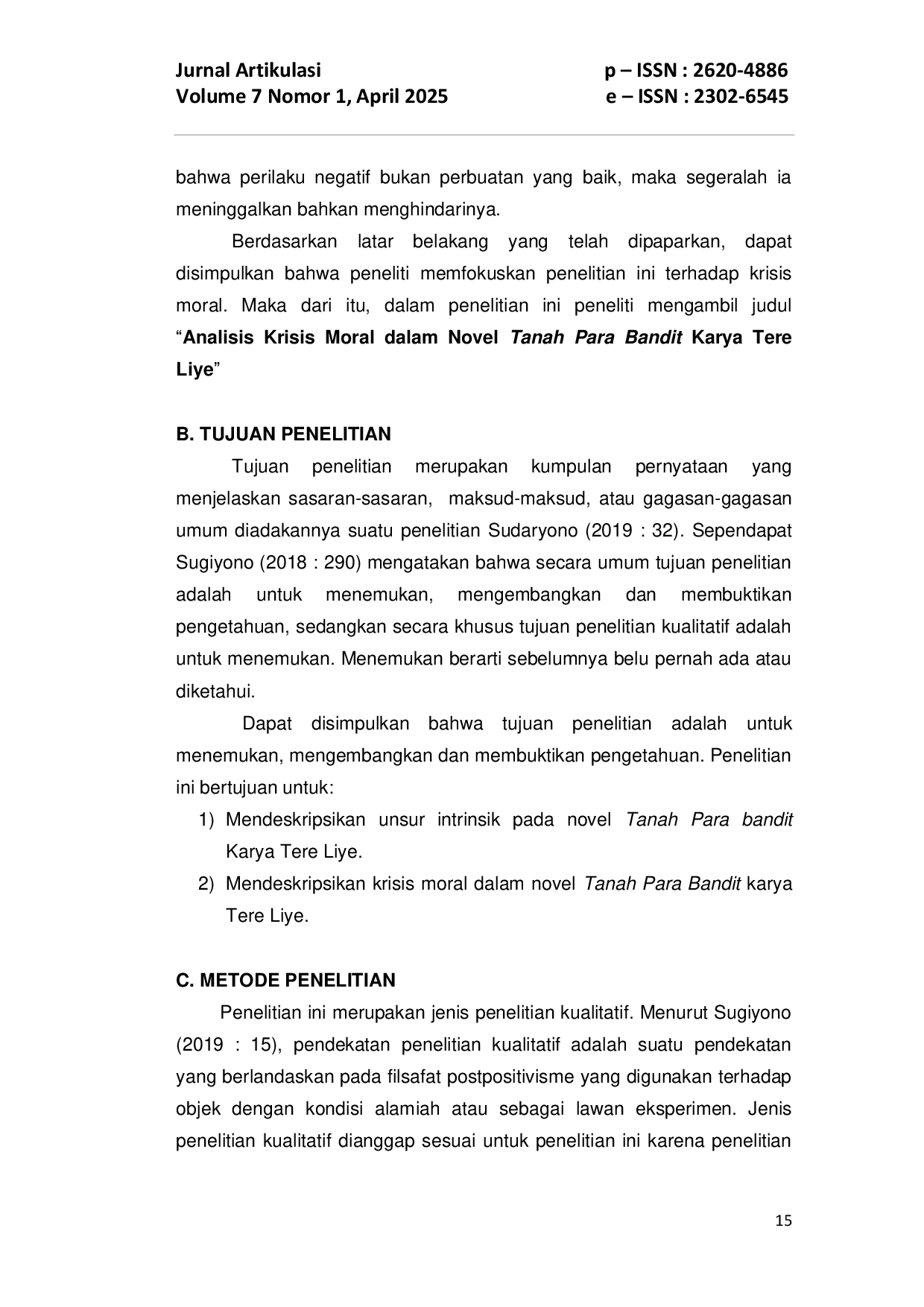 JURIS Analisis Krisis Moral Dalam Novel Tanah Para Bandit Karya Tere Liye