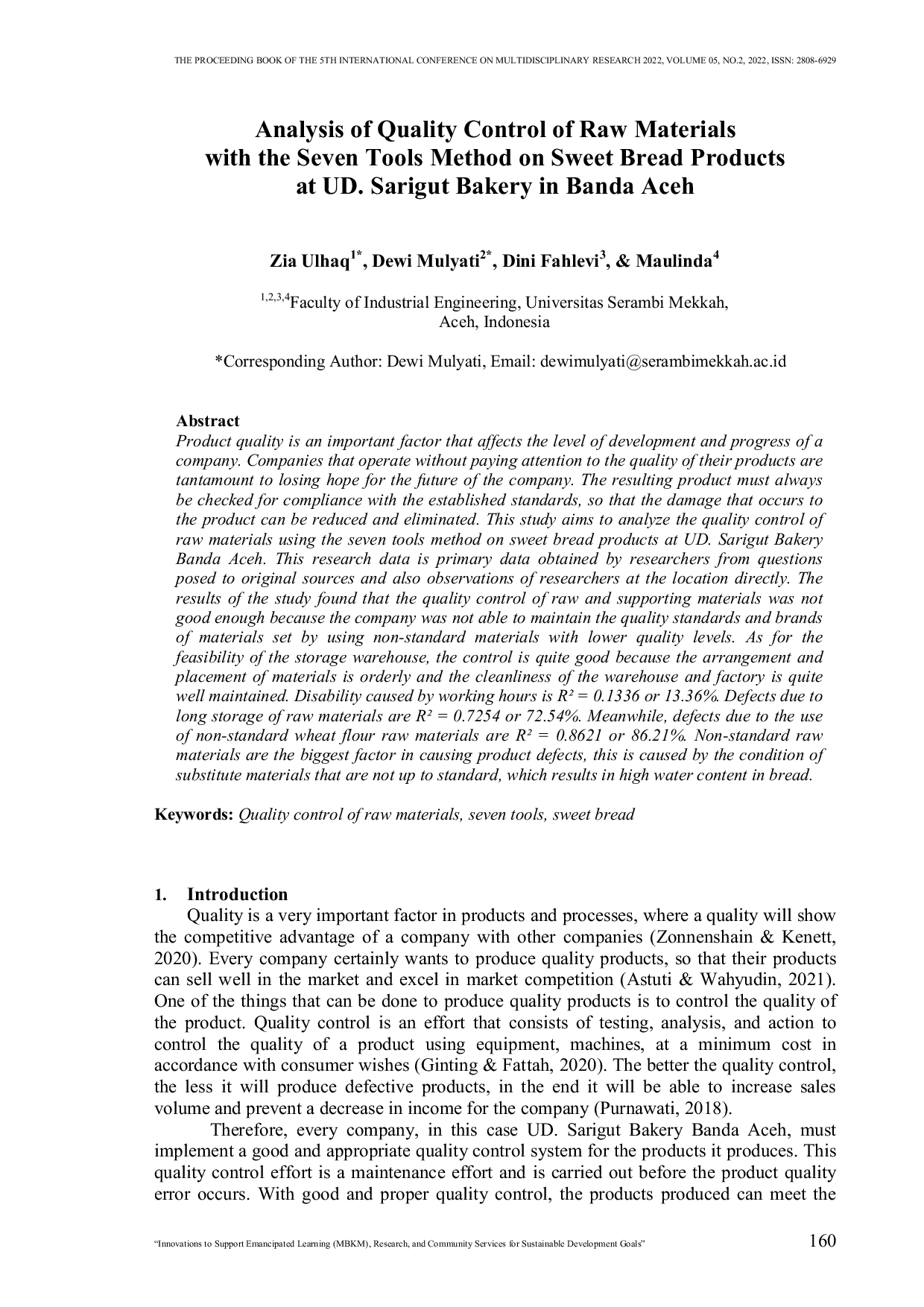 JURIS Analysis of Quality Control of Raw Materials with the Seven Tools Method on Sweet Bread Products at UD Sarigut Bakery in Banda Aceh