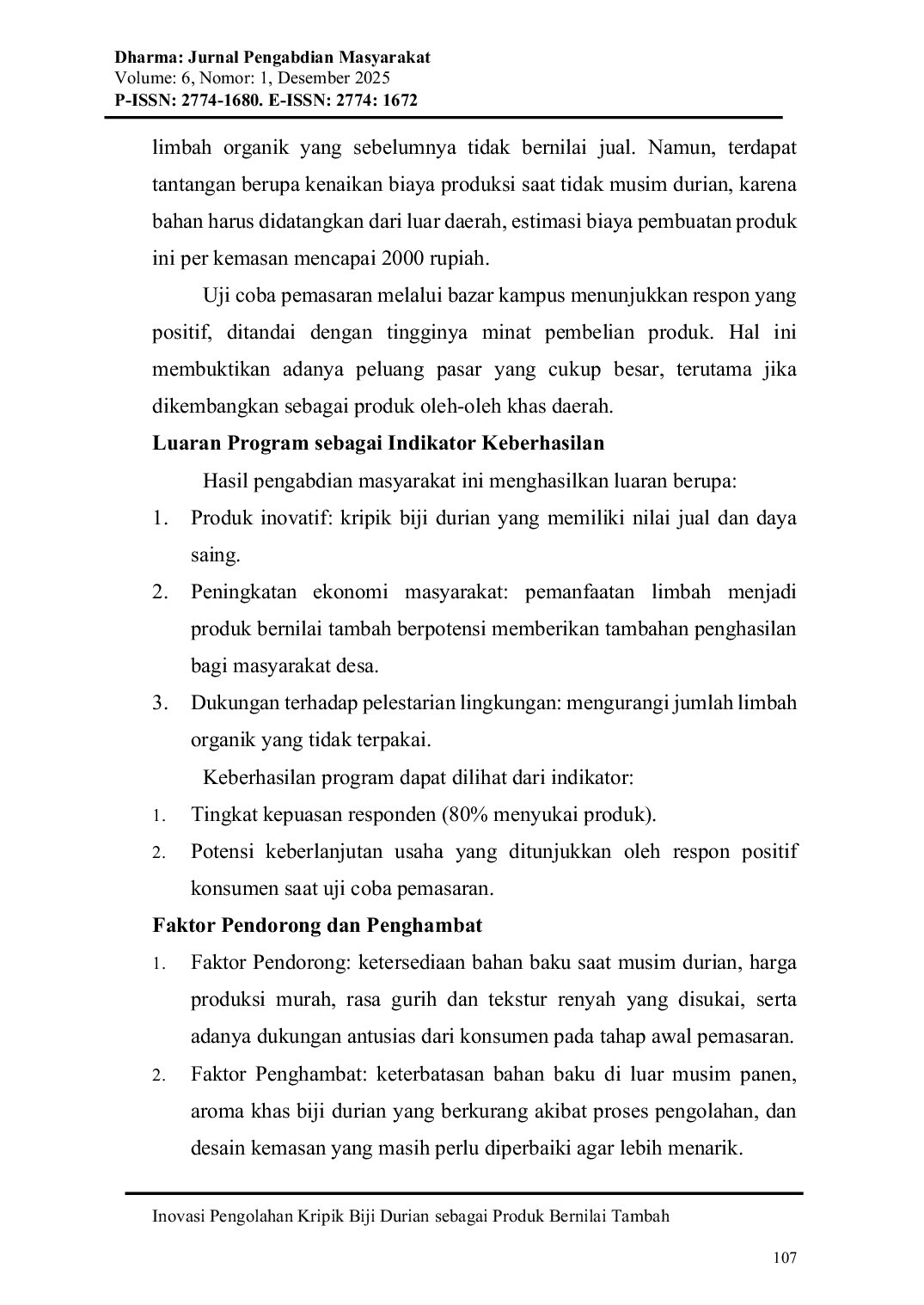 JURIS Inovasi Pengolahan Kripik Biji Durian sebagai Produk Bernilai Tambah