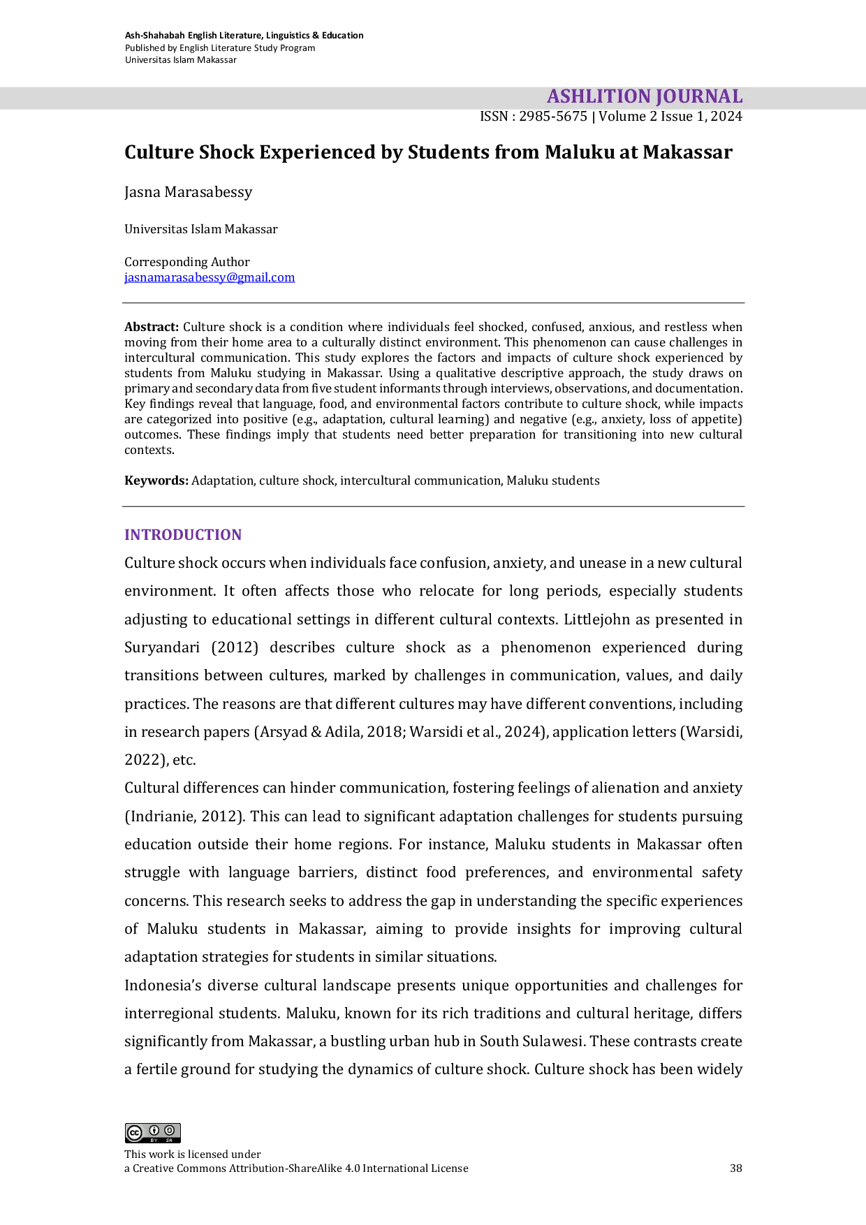 JURIS Culture Shock Experienced by Students from Maluku at Makassar