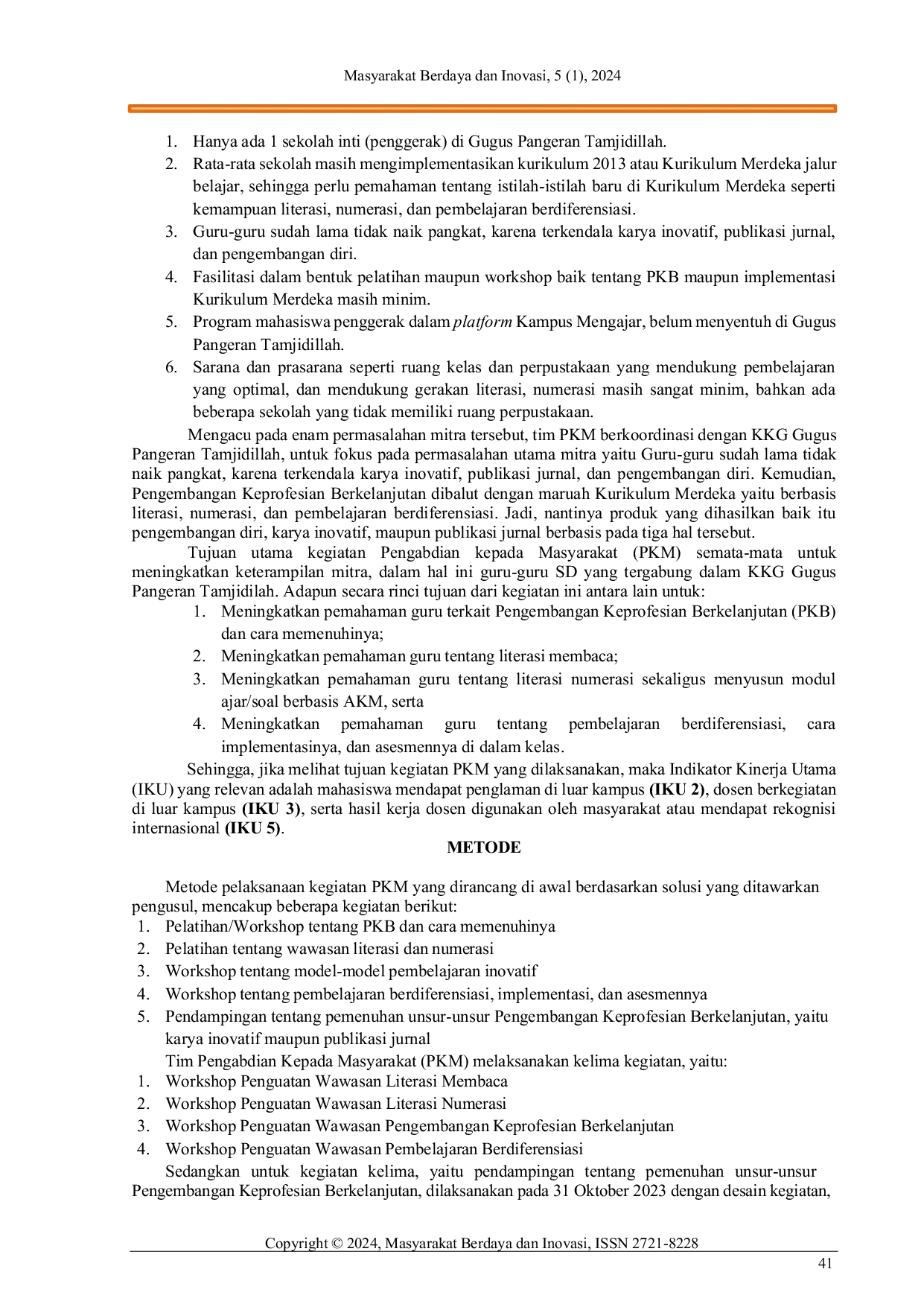 JURIS Pengembangan keprofesian berkelanjutan berbasis literasi numerasi dan pembelajaran berdiferensiasi bagi guru guru sd kkg gugus pangeran tamjidillah