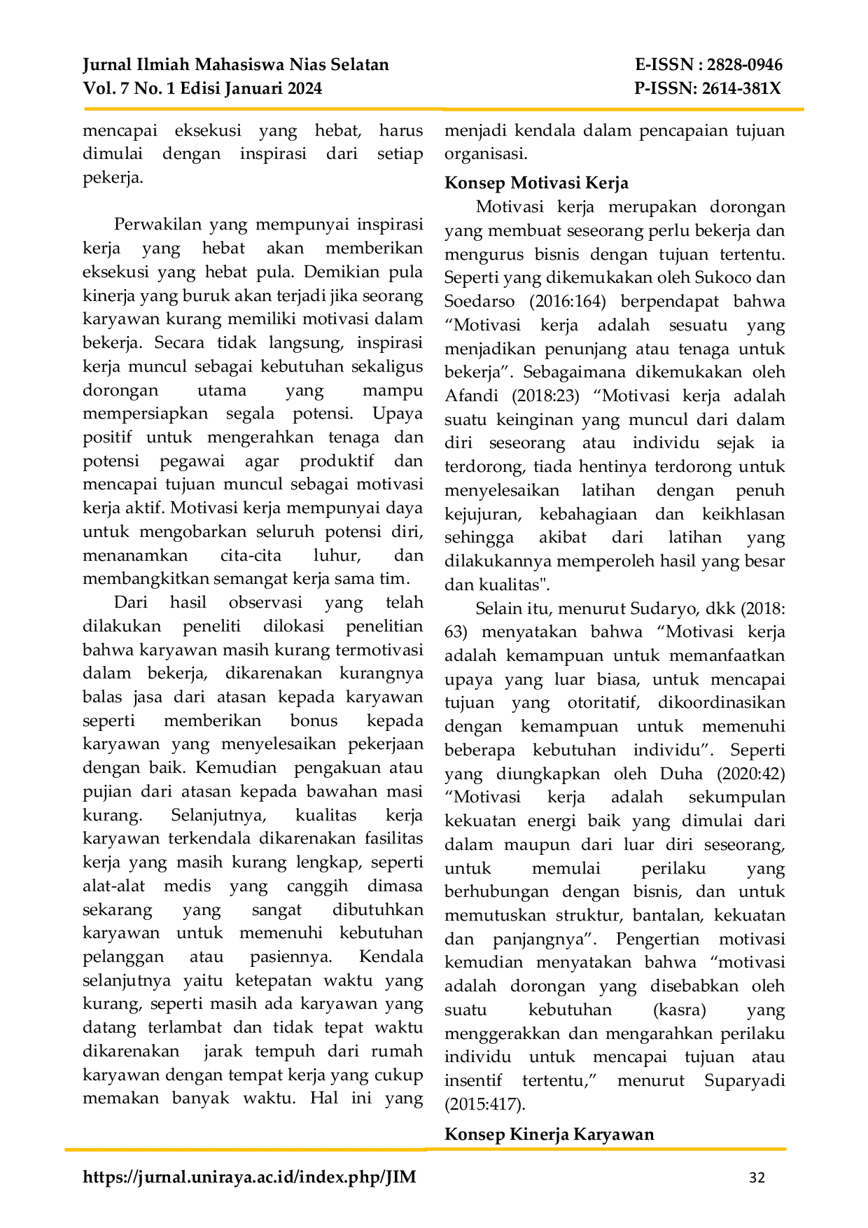 JURIS Hubungan Motivasi Kerja Terhadap Kinerja Karyawan di Klinik Victory Telukdalam Kabupaten Nias Selatan