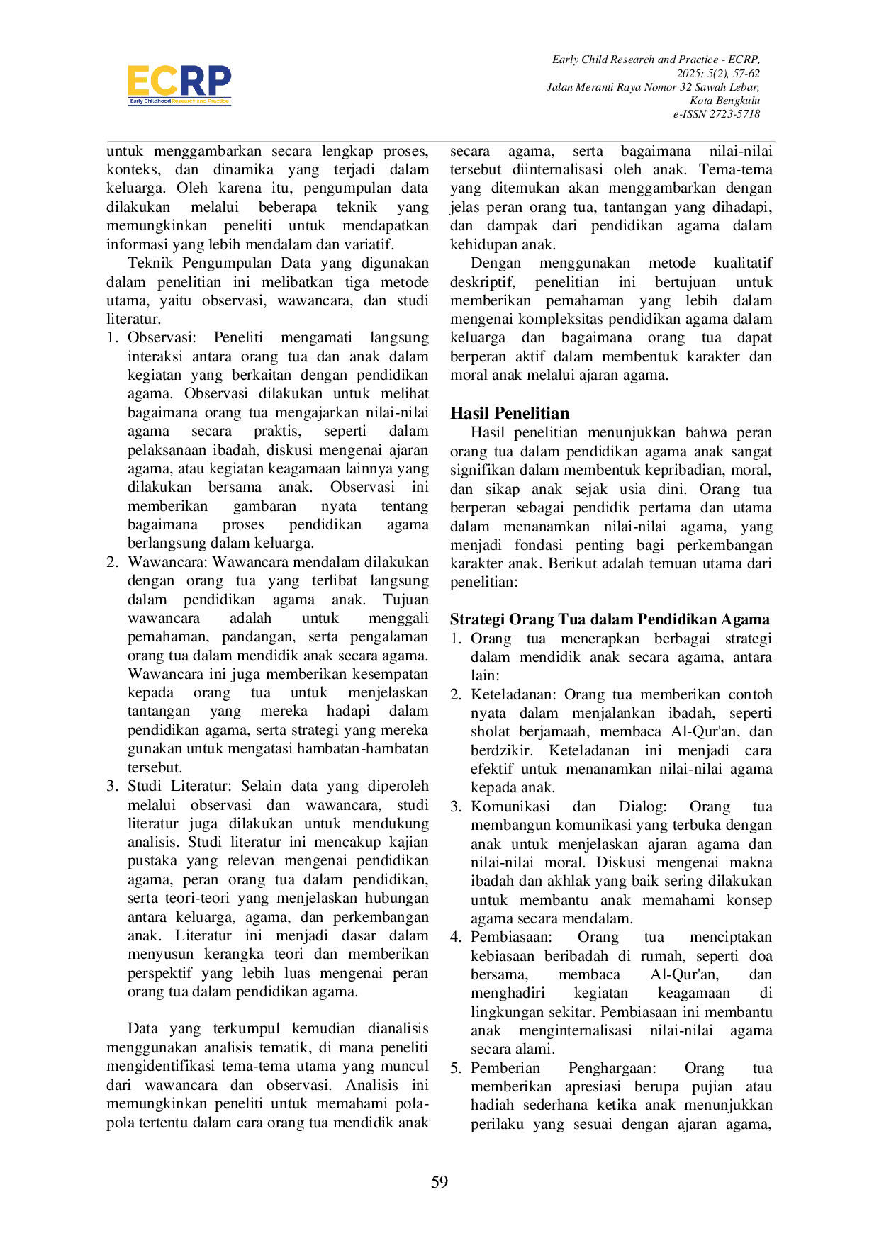 JURIS Peran Orang Tua Dalam Pendidikan Agama Anak