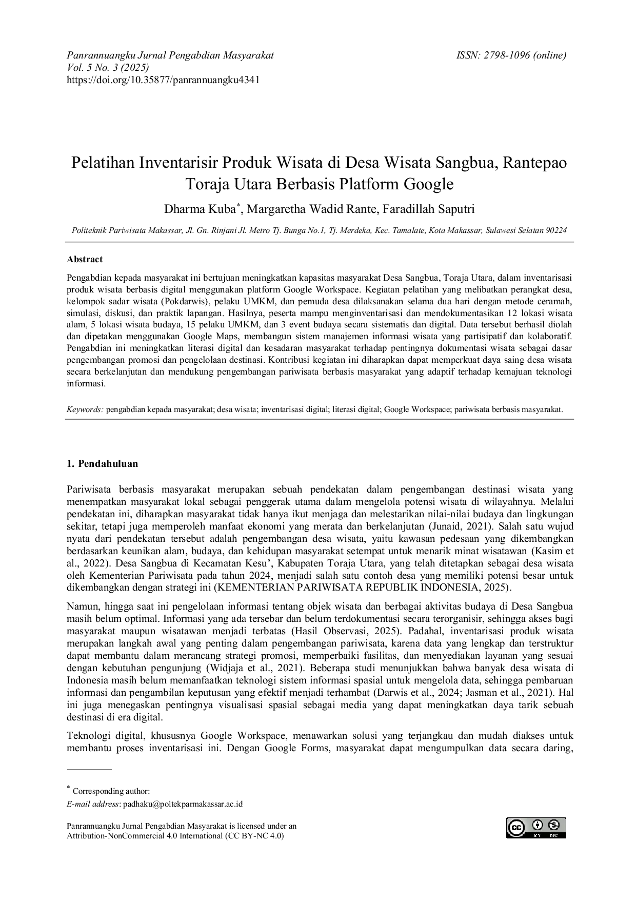 JURIS Pelatihan Inventarisir Produk Wisata di Desa Wisata Sangbua Rantepao Toraja Utara Berbasis Platform Google