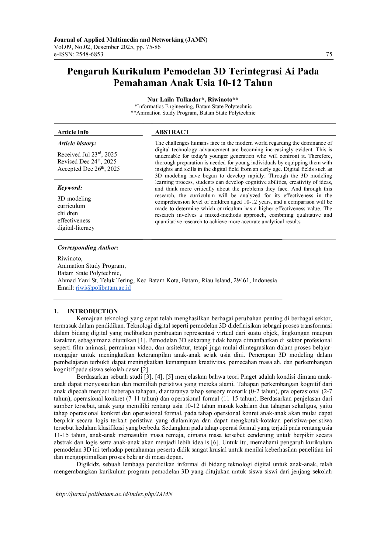JURIS Pengaruh Kurikulum Pemodelan 3D Terintegrasi AI Pada Pemahaman Anak Usia 10 12 Tahun