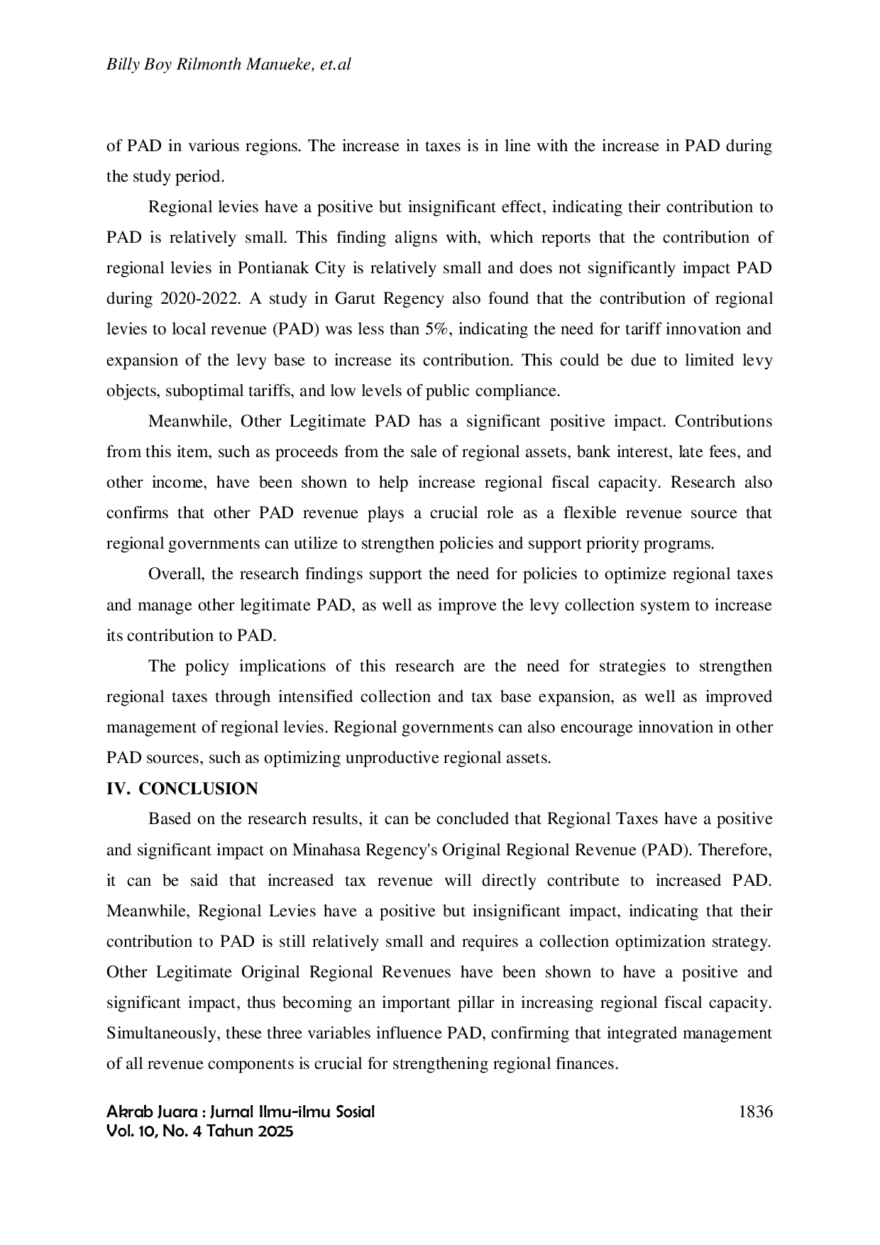 JURIS The Impact of Taxes and Levies on Minahasa s Regional Original Income